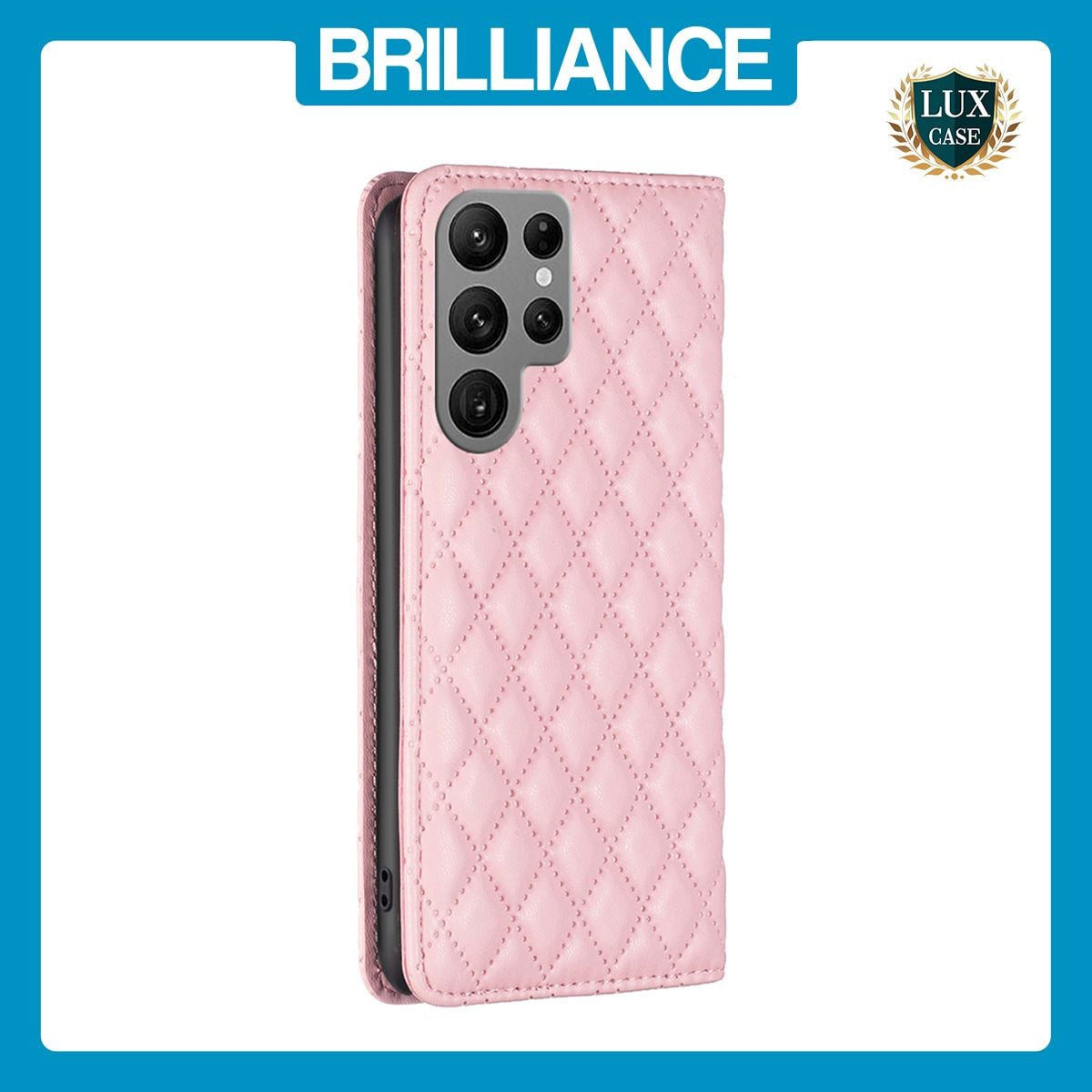 Brilliance LUX Samsung S23 Ultra Flip PU Leather Holder Slots Magnetic Wallet with Card Pockets Case Pink