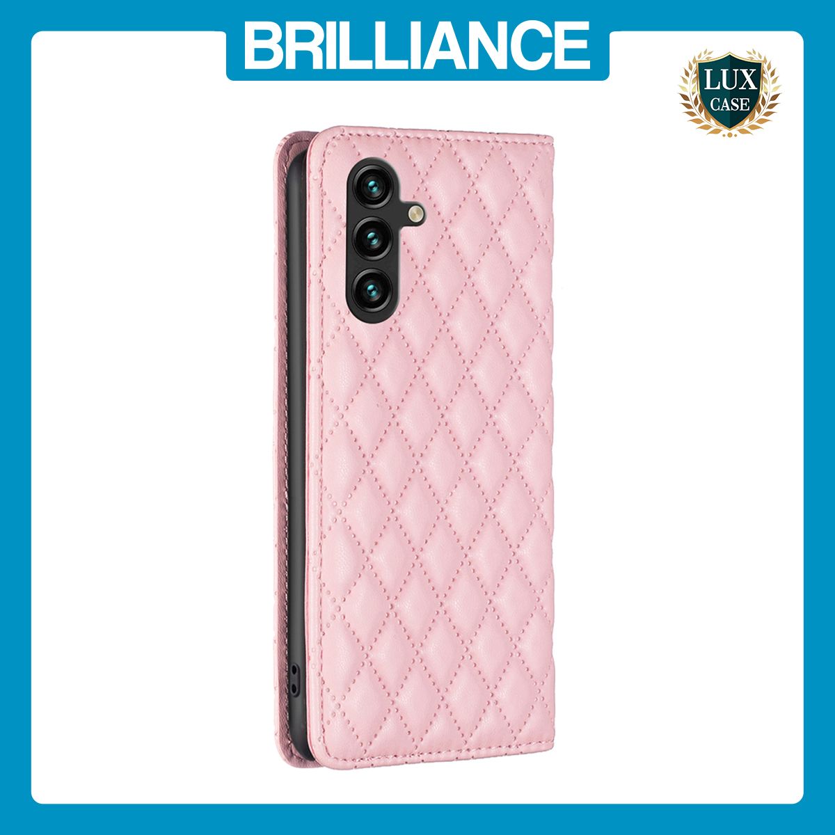 Brilliance LUX Samsung A14 5G Flip PU Leather Holder Slots Magnetic Wallet with Card Pockets Case Pink