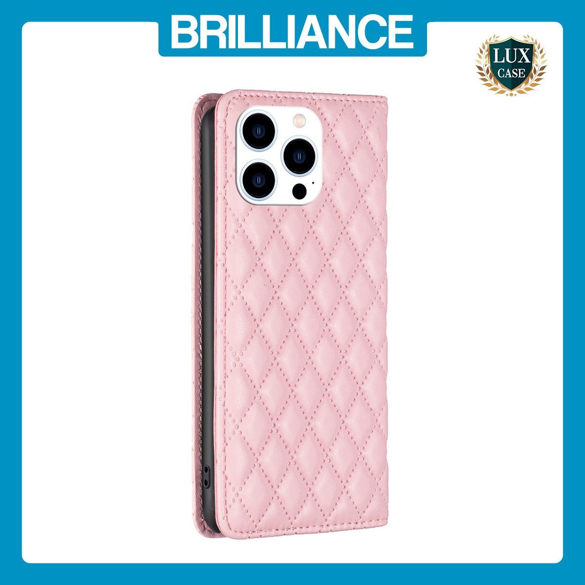 Brilliance LUX iPhone 14 Pro Flip PU Leather Holder Slots Magnetic Wallet with Card Pockets Case Pink