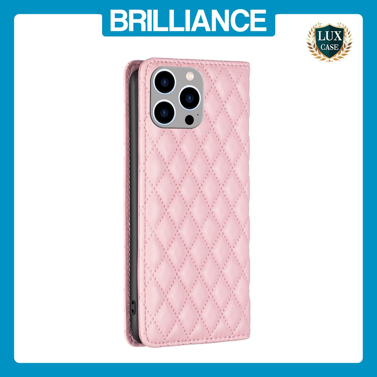 Brilliance LUX iPhone 14 Pro Max Flip PU Leather Holder Slots Magnetic Wallet with Card Pockets Case Pink