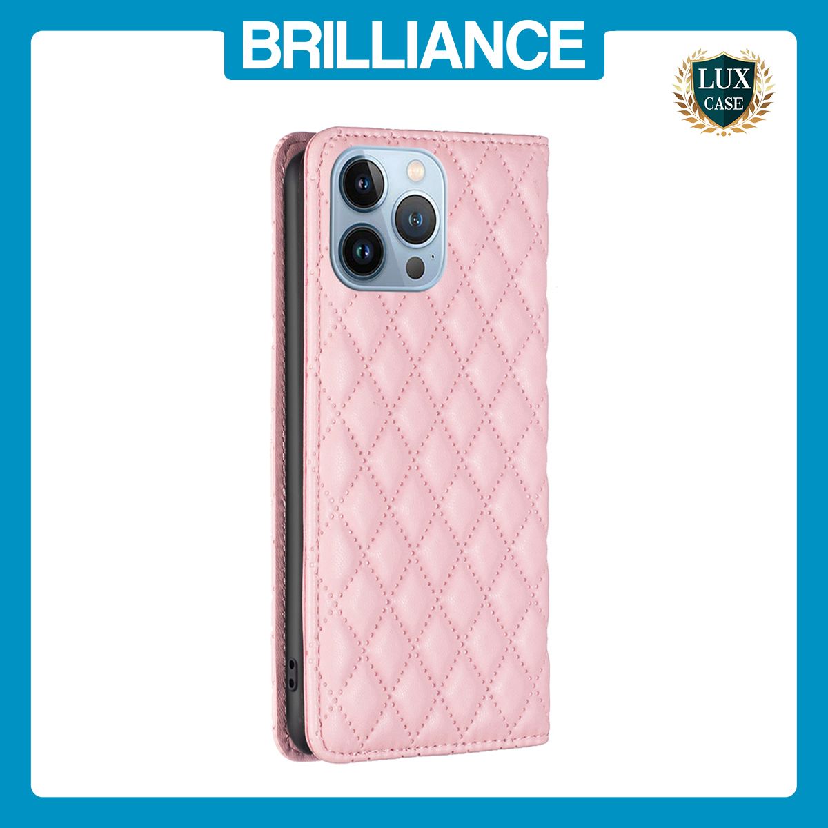 Brilliance LUX iPhone 13 Pro Flip PU Leather Holder Slots Magnetic Wallet with Card Pockets Case Pink