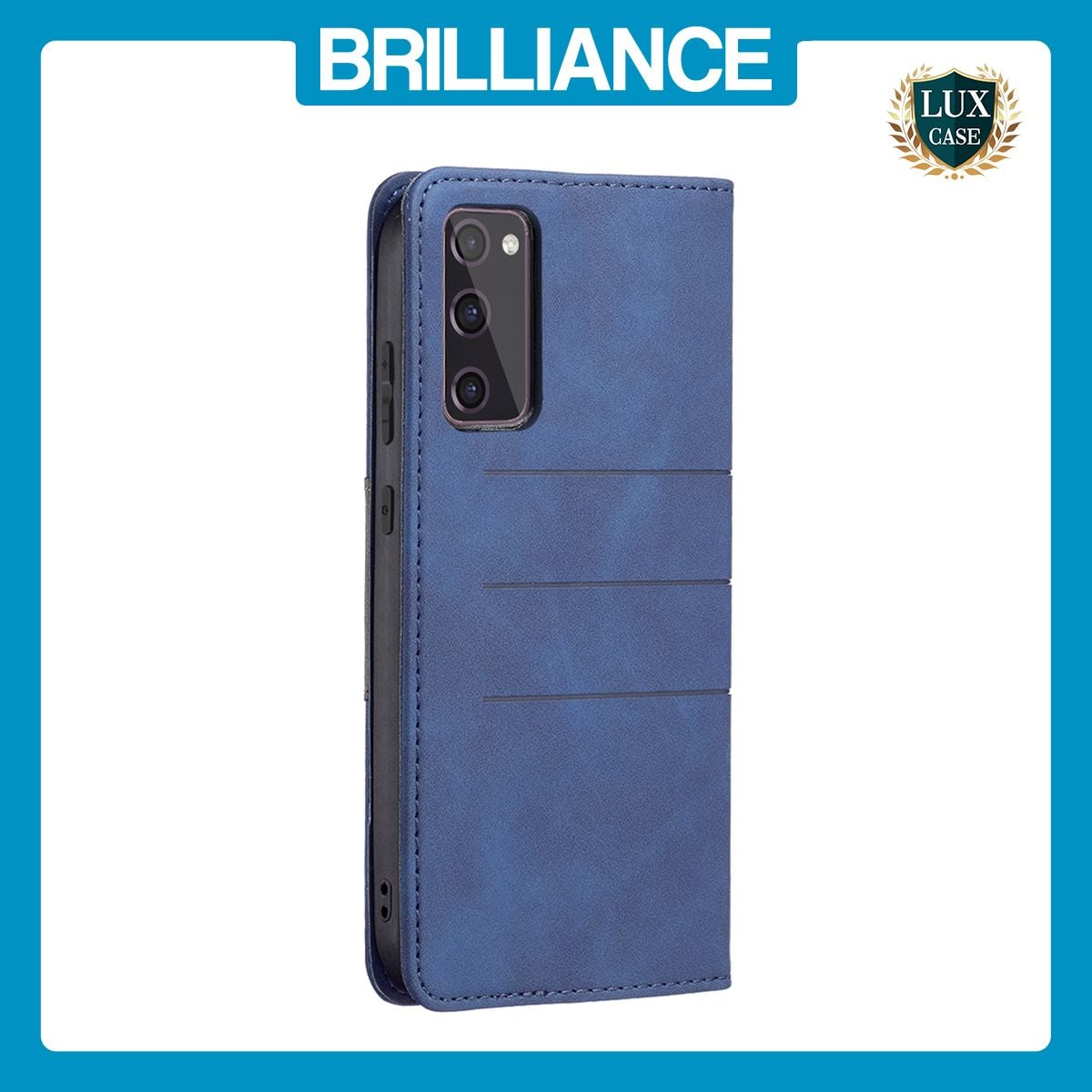 Brilliance LUX Samsung S20FE2022/S20FE/S20LITE Flip PU Leather Stitching Colors Dark Magnetic Wallet with Card Pockets Case Blue