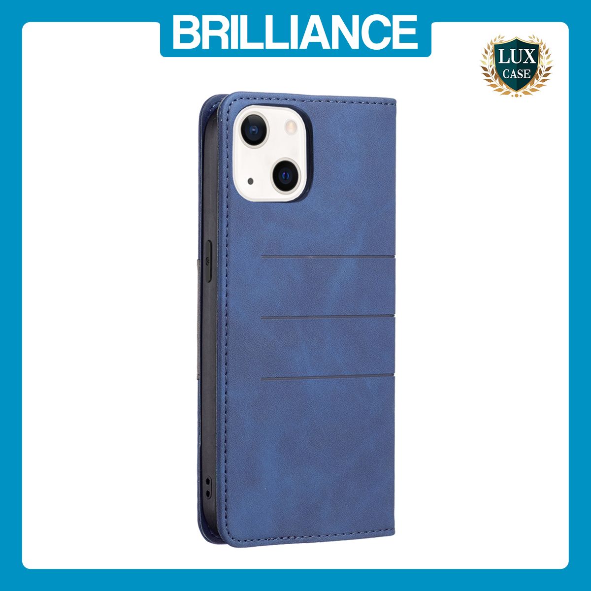 Brilliance LUX iPhone 14 Plus Flip PU Leather Stitching Colors Dark Magnetic Wallet with Card Pockets Case Blue