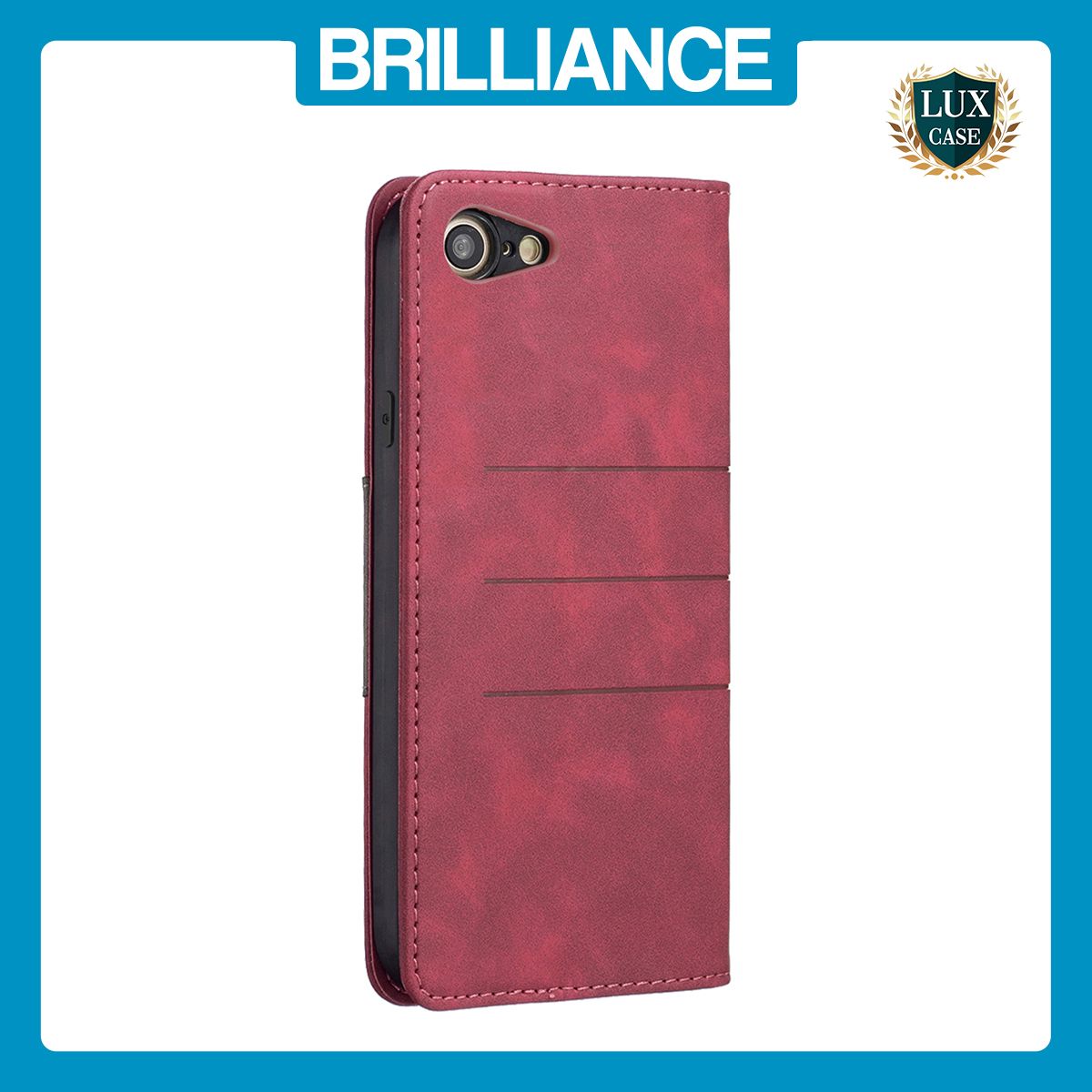 Brilliance LUX iPhone 6/7/8 Flip PU Leather Stitching Colors Dark Magnetic Wallet with Card Pockets Case Red