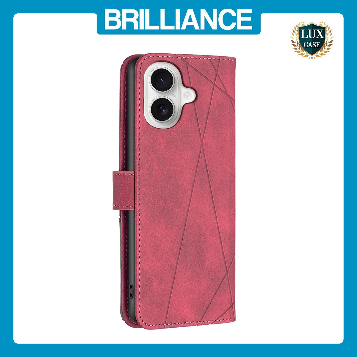 Brilliance LUX iPhone 16 Flip PU Leather Retro Business linear Wallet with Card Pockets Case Red