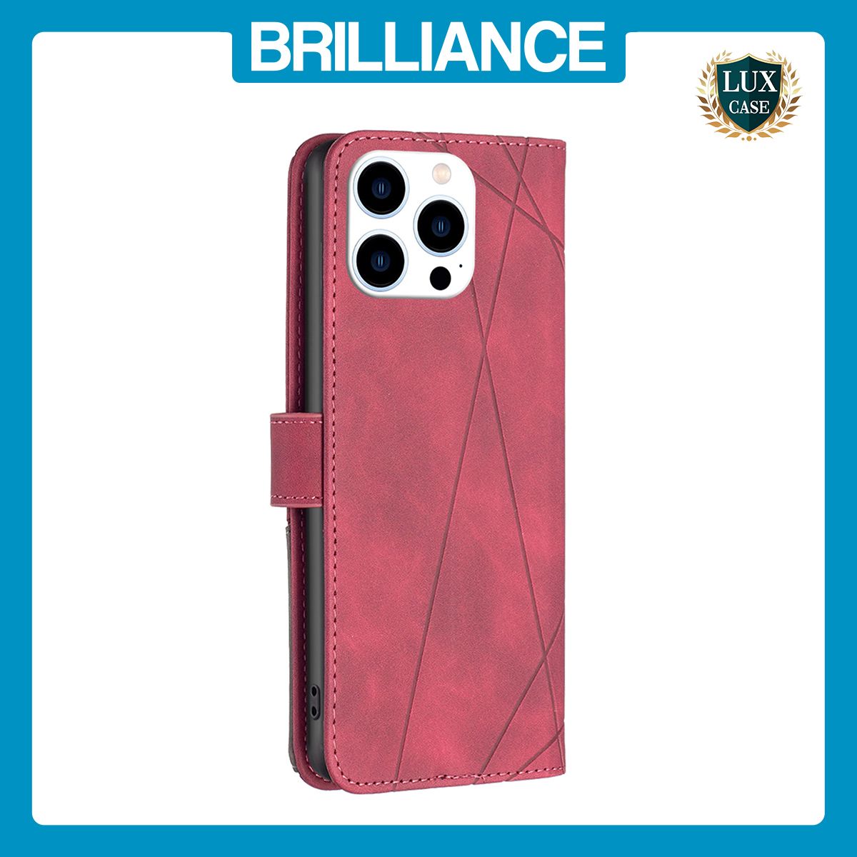 Brilliance LUX iPhone 16 Pro Flip PU Leather Retro Business linear Wallet with Card Pockets Case Red