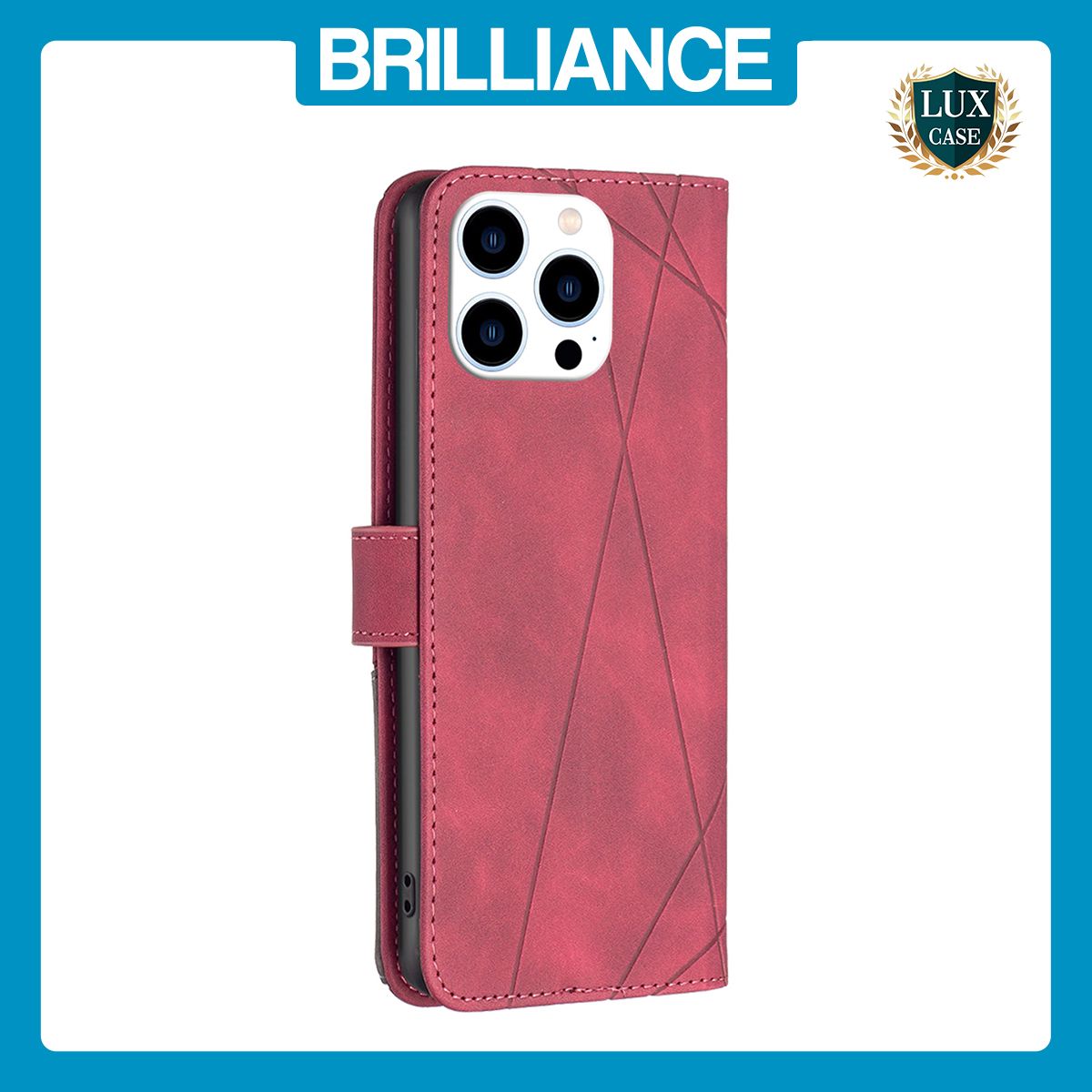 Brilliance LUX iPhone 15 Pro Flip PU Leather Retro Business linear Wallet with Card Pockets Case Red