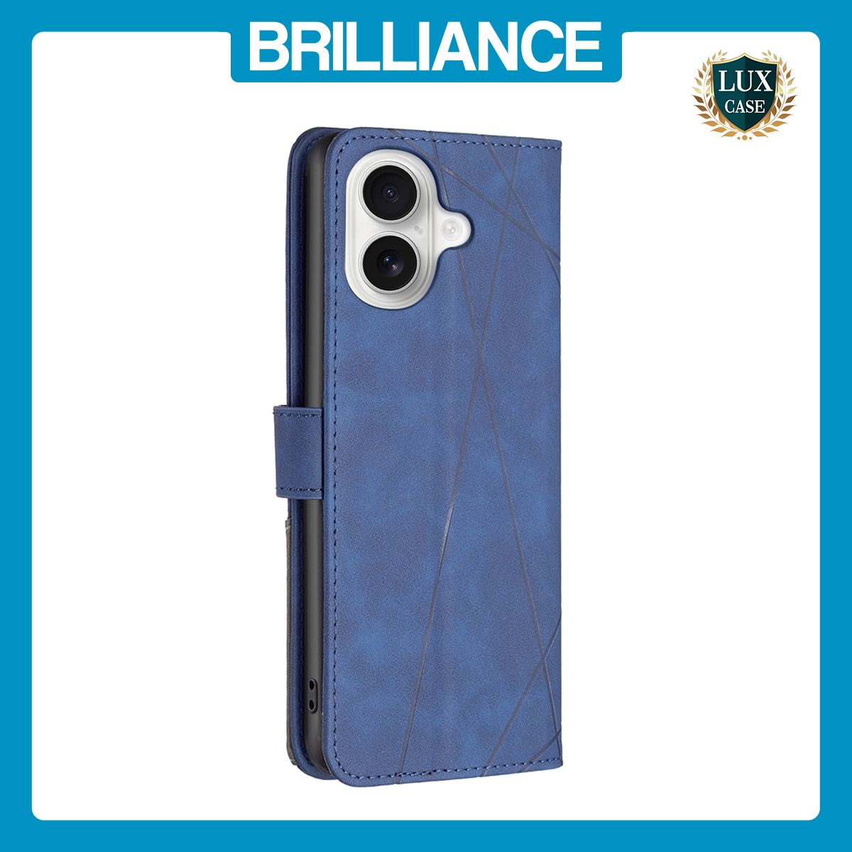 Brilliance LUX iPhone 16 Flip PU Leather Retro Business linear Wallet with Card Pockets Case Blue