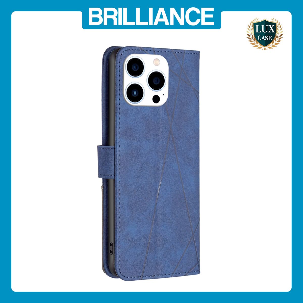 Brilliance LUX iPhone 16 Pro Flip PU Leather Retro Business linear Wallet with Card Pockets Case Blue