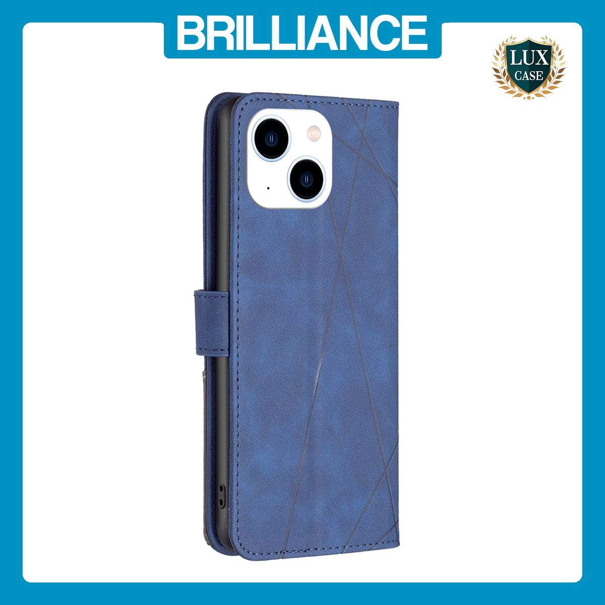 Brilliance LUX iPhone 15 Flip PU Leather Retro Business linear Wallet with Card Pockets Case Blue