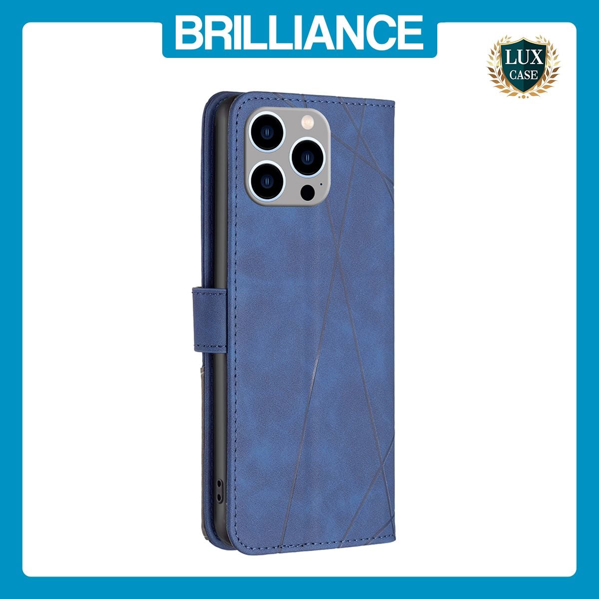 Brilliance LUX iPhone 15 Pro Max Flip PU Leather Retro Business linear Wallet with Card Pockets Case Blue