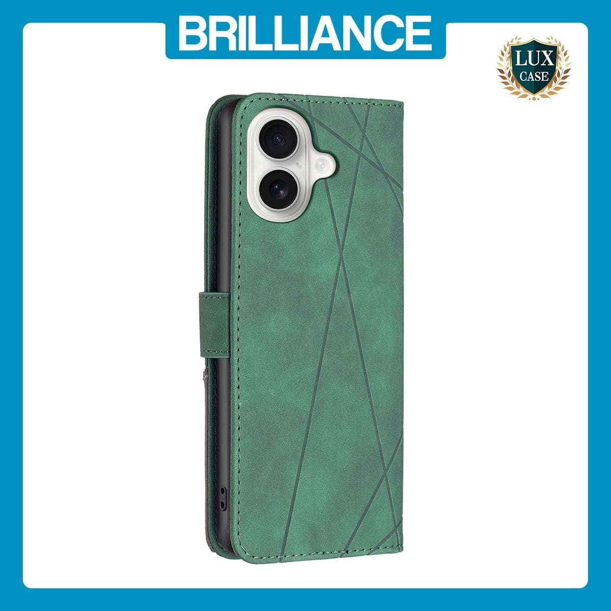 Brilliance LUX iPhone 16 Flip PU Leather Retro Business linear Wallet with Card Pockets Case Green