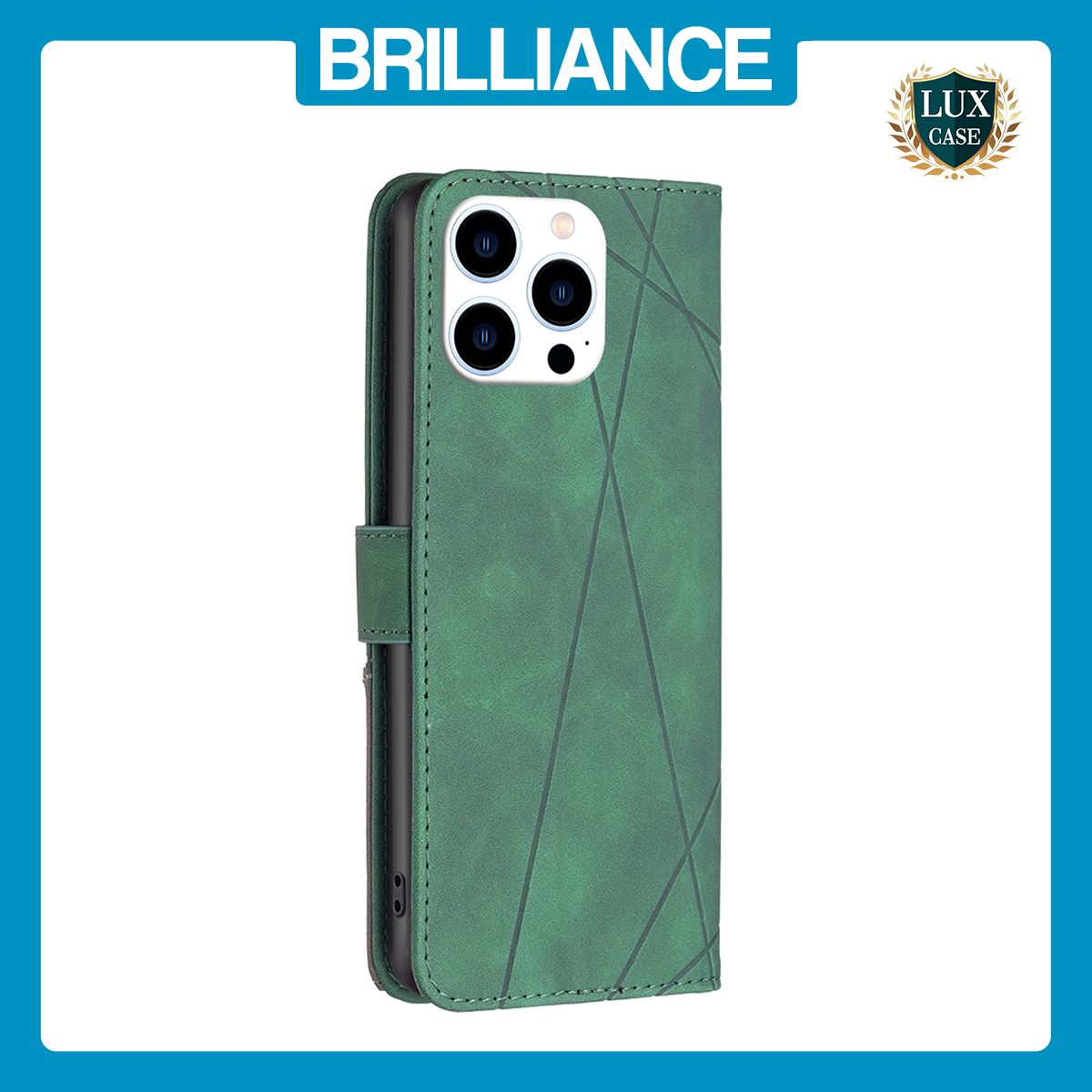 Brilliance LUX iPhone 16 Pro Max Flip PU Leather Retro Business linear Wallet with Card Pockets Case Green