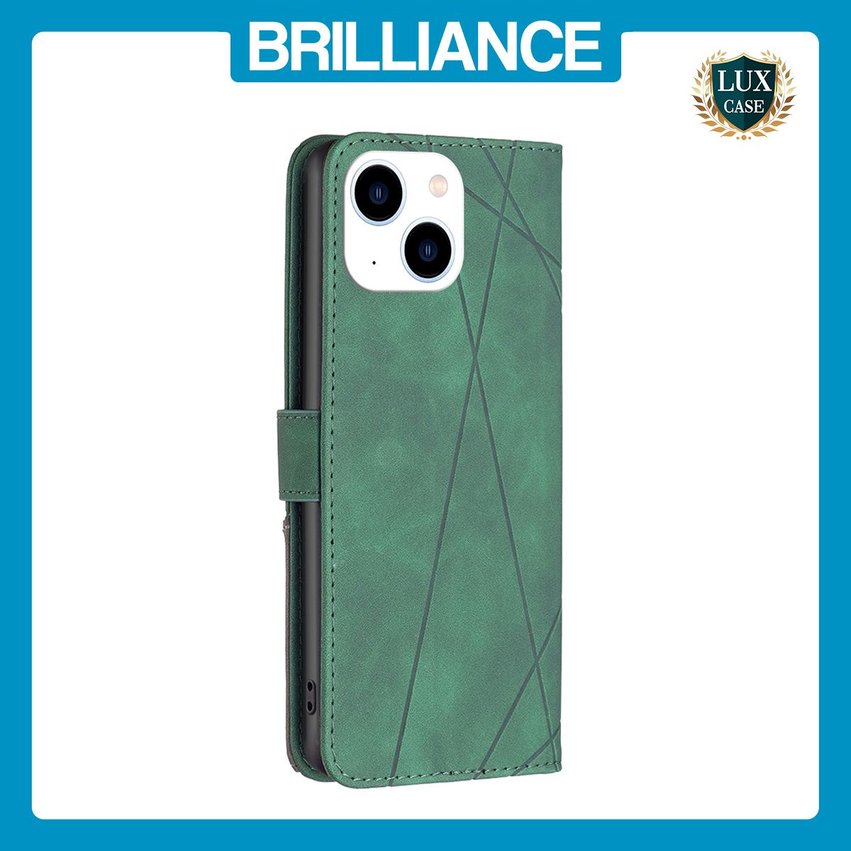 Brilliance LUX iPhone 15 Flip PU Leather Retro Business linear Wallet with Card Pockets Case Green