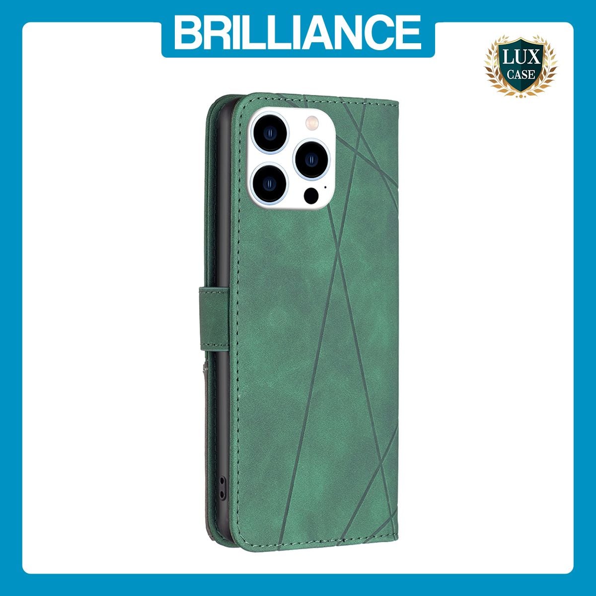 Brilliance LUX iPhone 15 Pro Flip PU Leather Retro Business linear Wallet with Card Pockets Case Green