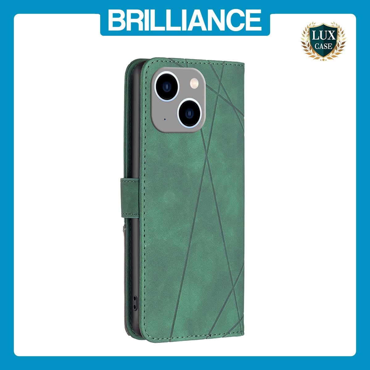 Brilliance LUX iPhone 15 Plus Flip PU Leather Retro Business linear Wallet with Card Pockets Case Green
