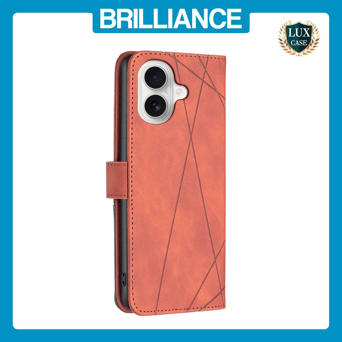 Brilliance LUX iPhone 16 Flip PU Leather Retro Business linear Wallet with Card Pockets Case Brown