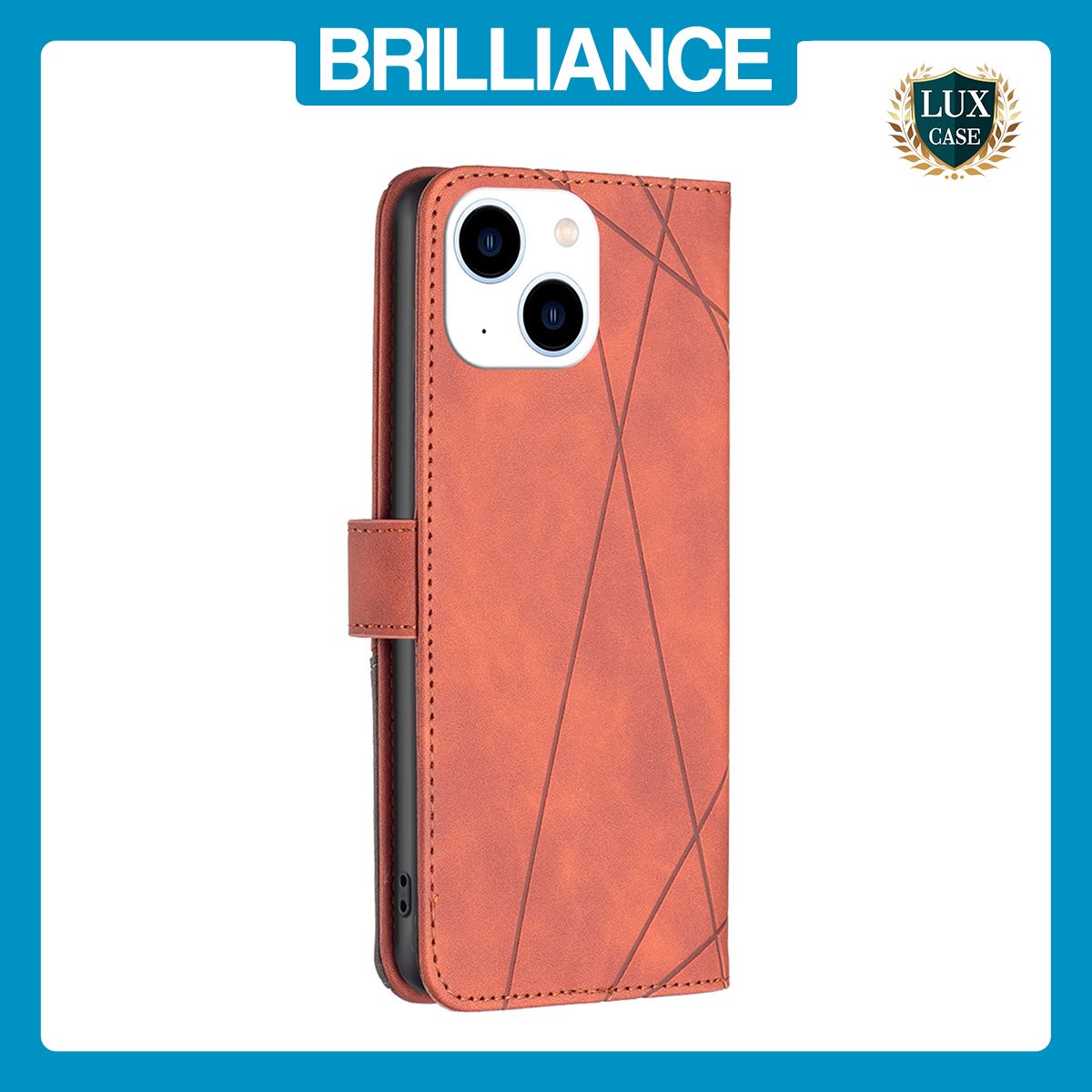 Brilliance LUX iPhone 15 Flip PU Leather Retro Business linear Wallet with Card Pockets Case Brown