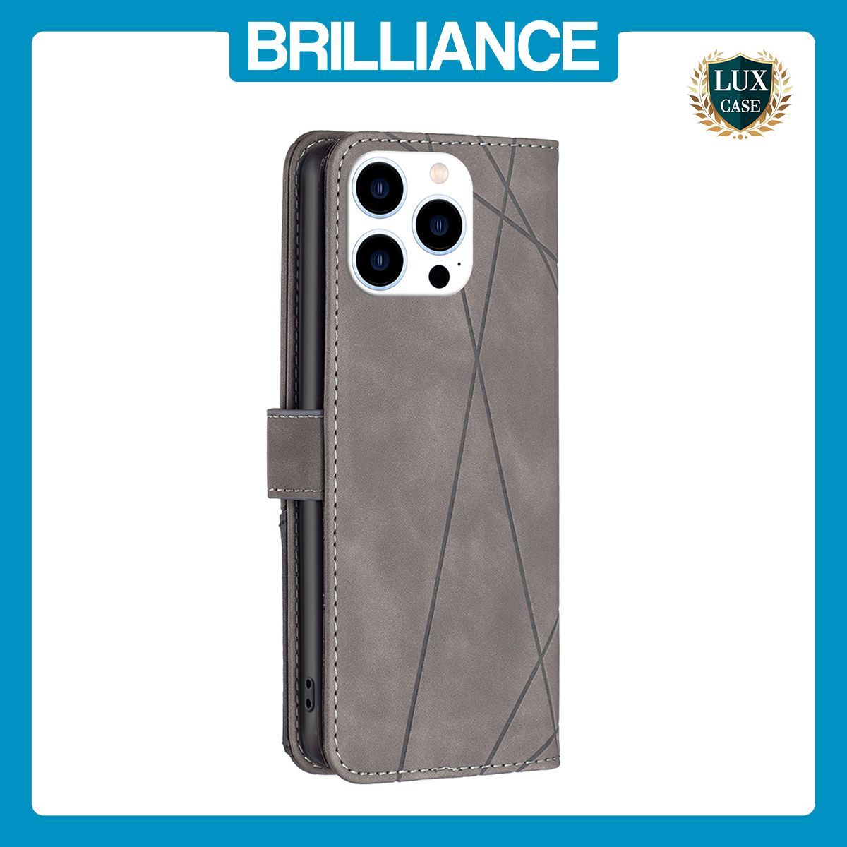 Brilliance LUX iPhone 16 Pro Flip PU Leather Retro Business linear Wallet with Card Pockets Case Grey