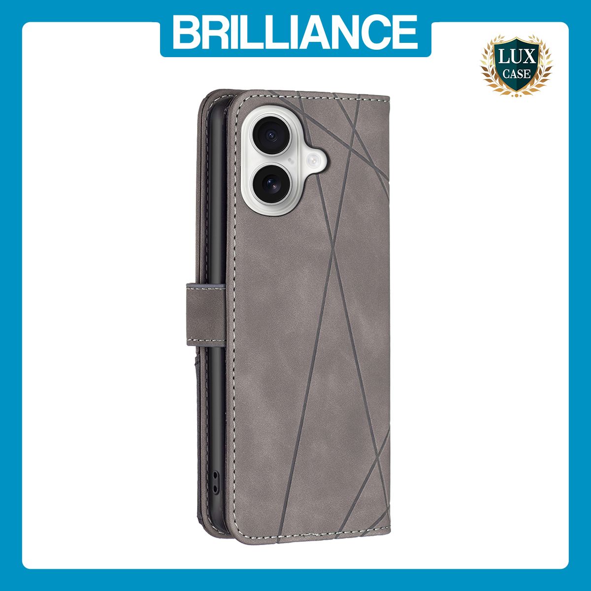 Brilliance LUX iPhone 16 Plus Flip PU Leather Retro Business linear Wallet with Card Pockets Case Grey