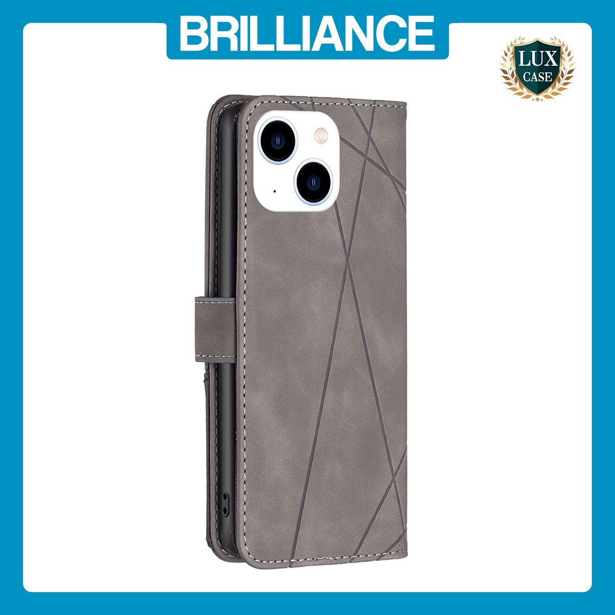Brilliance LUX iPhone 15 Flip PU Leather Retro Business linear Wallet with Card Pockets Case Grey