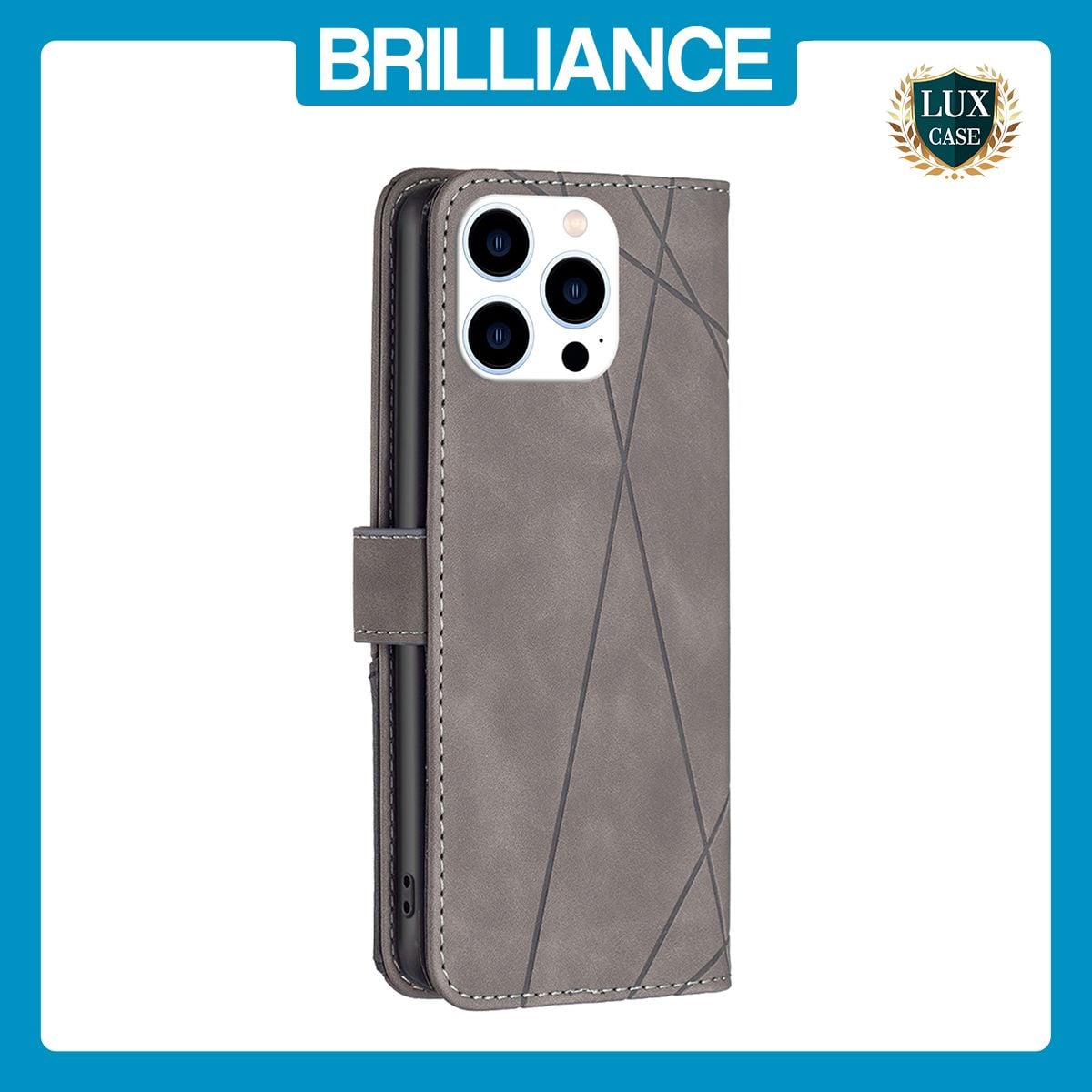 Brilliance LUX iPhone 15 Pro Flip PU Leather Retro Business linear Wallet with Card Pockets Case Grey