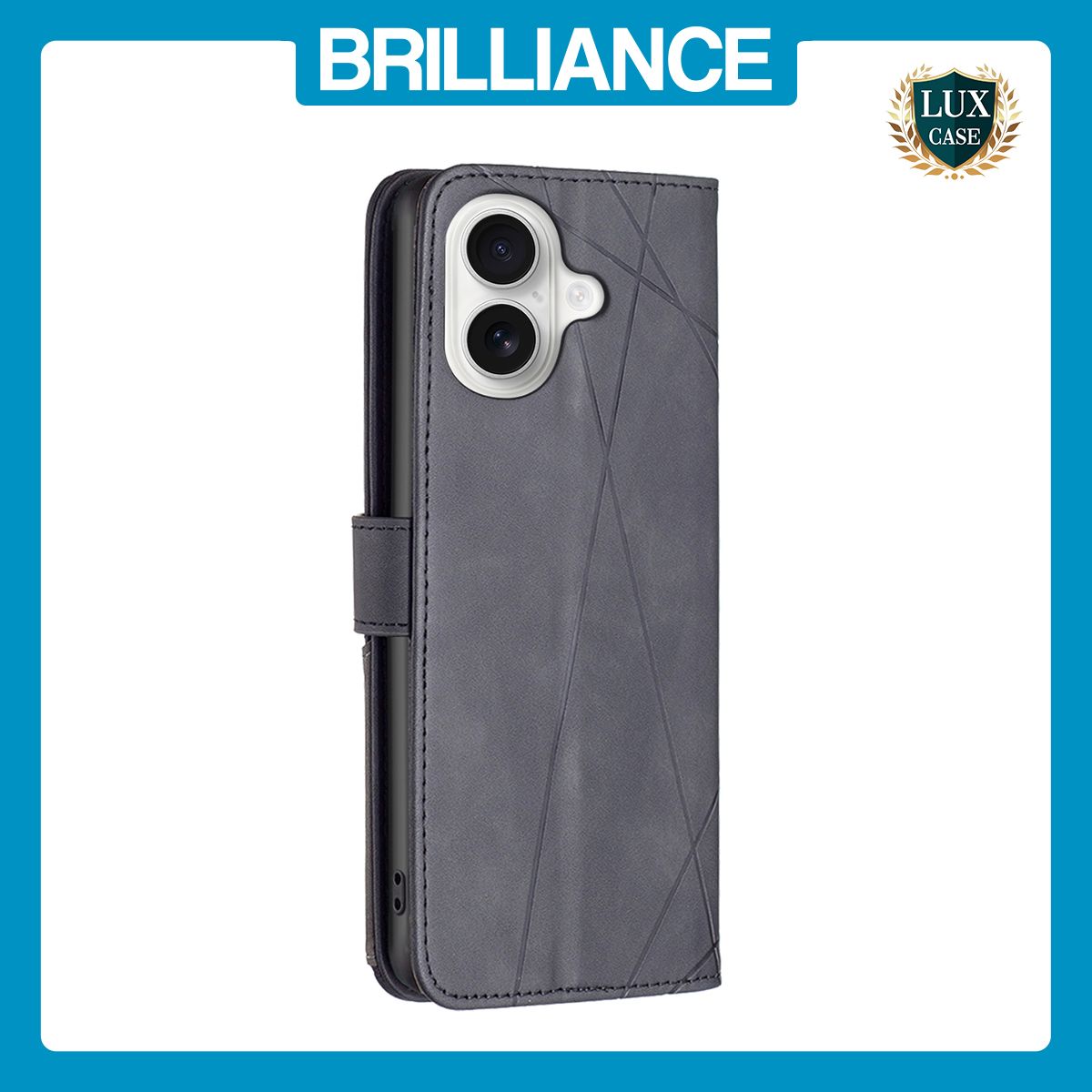 Brilliance LUX iPhone 16 Flip PU Leather Retro Business linear Wallet with Card Pockets Case Black