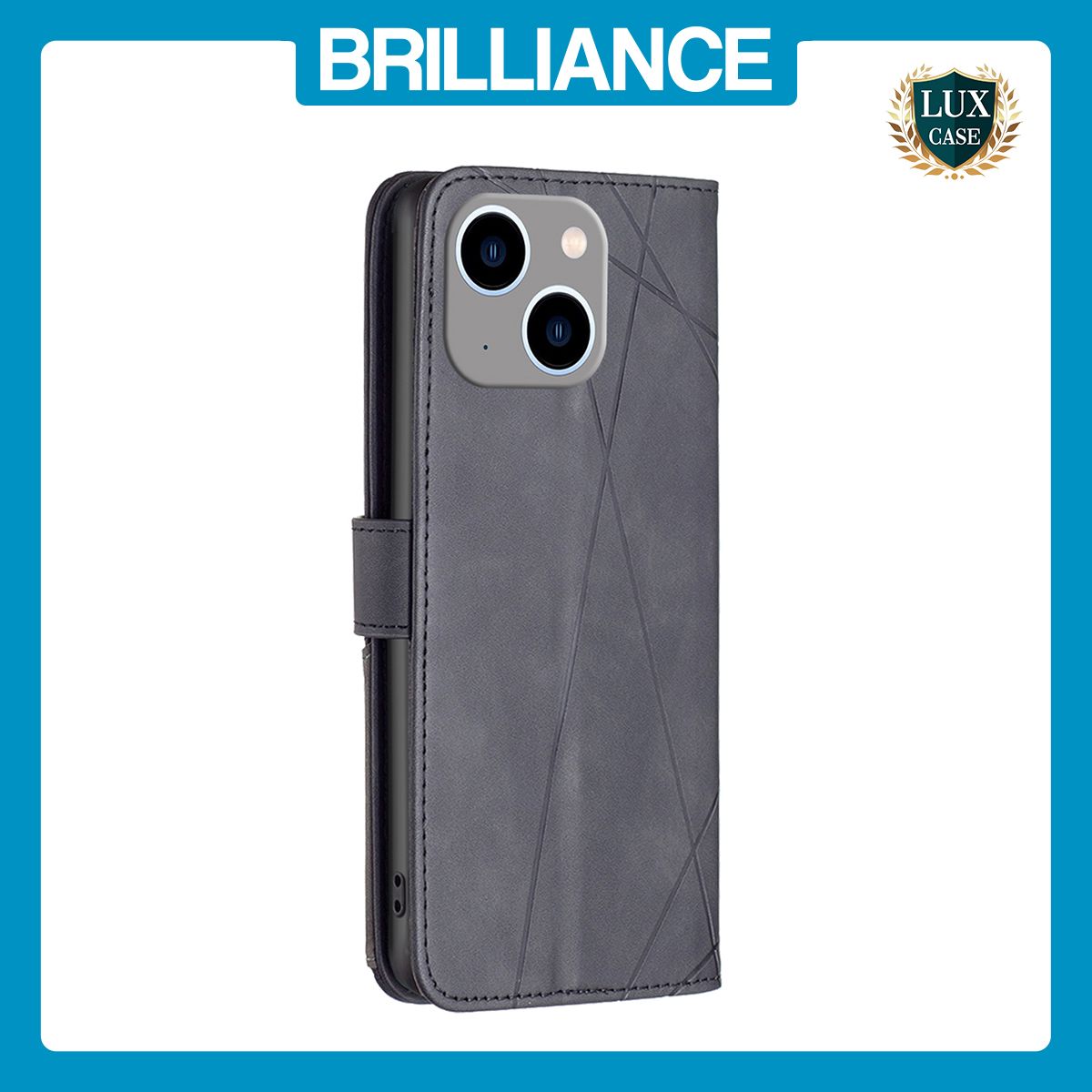 Brilliance LUX iPhone 15 Plus Flip PU Leather Retro Business linear Wallet with Card Pockets Case Black