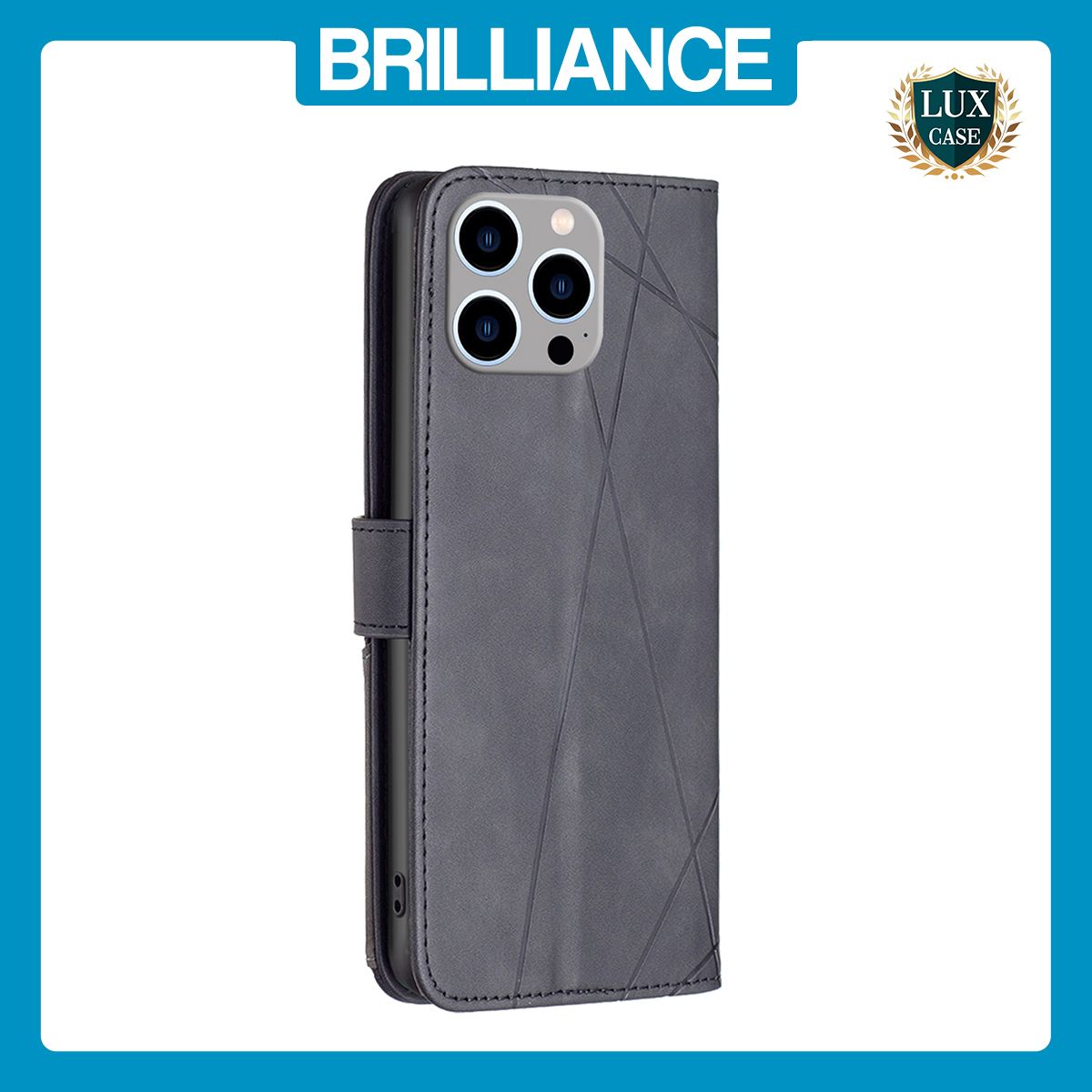 Brilliance LUX iPhone 15 Pro Max Flip PU Leather Retro Business linear Wallet with Card Pockets Case Black