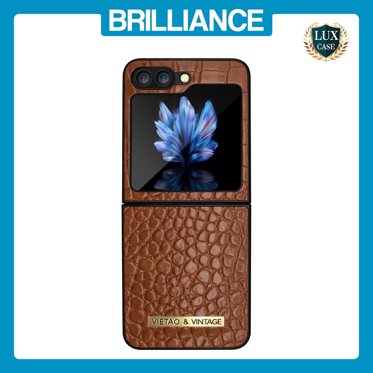 Brilliance LUX Samsung Flip5 TPU PC Crocodile Leather with folding Case Brown