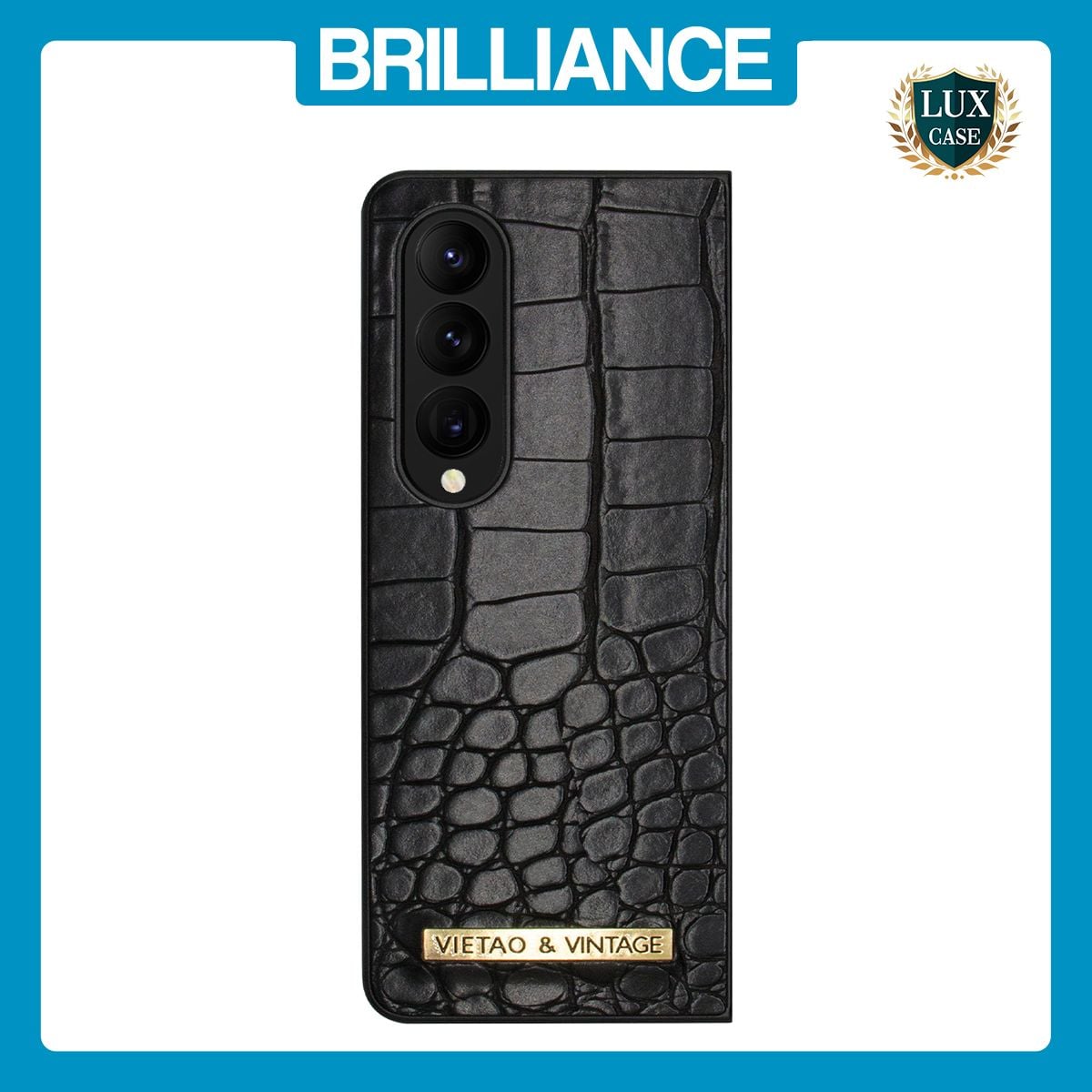 Brilliance LUX Samsung Fold4 Flip TPU PC Business Crocodile Leather Case Black