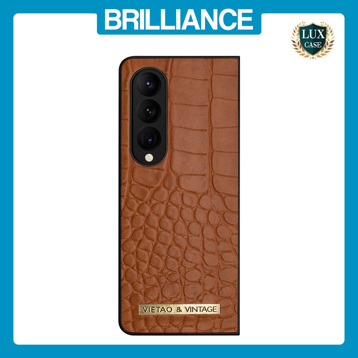 Brilliance LUX Samsung Fold4 Flip PC Business Crocodile Leather Case Brown