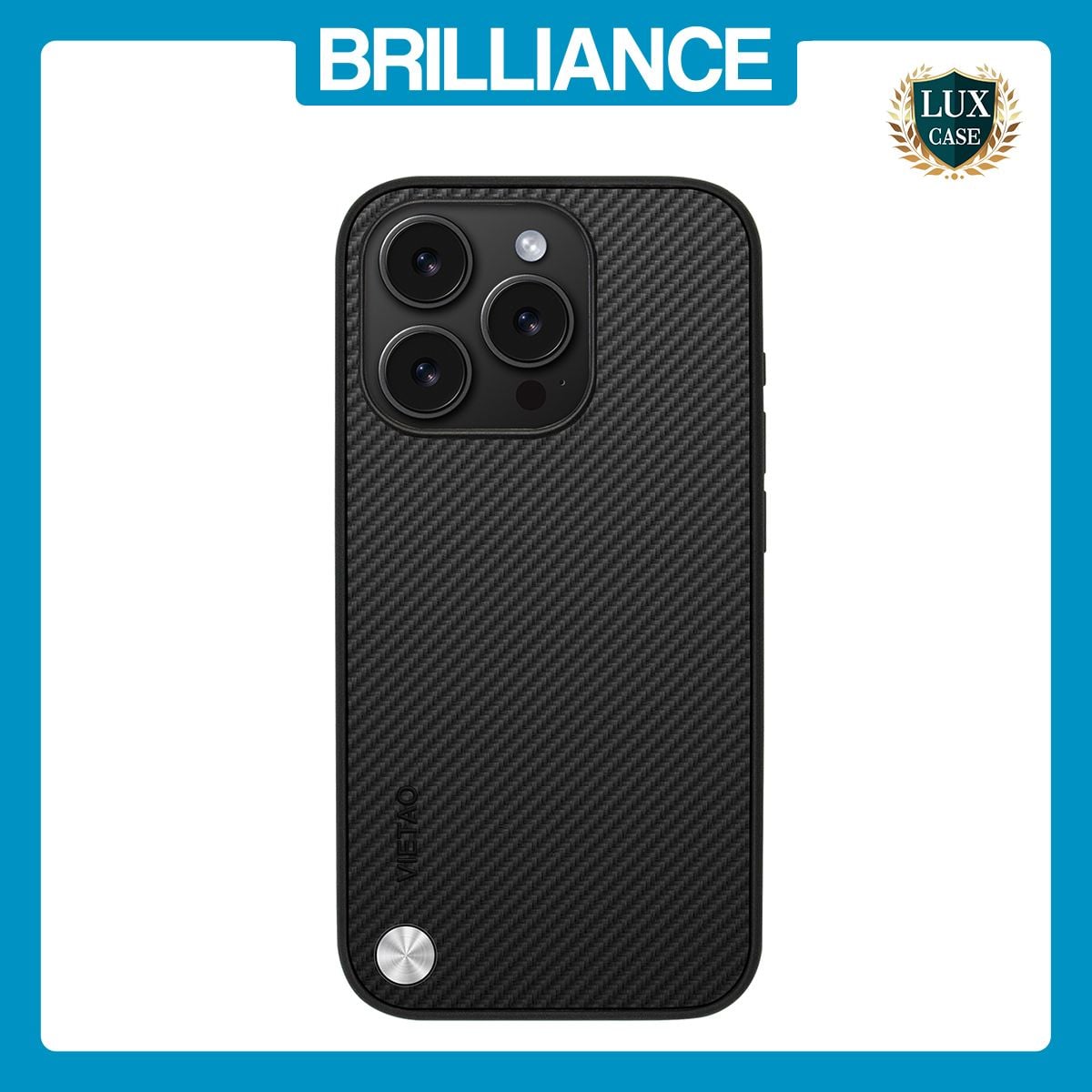 Brilliance LUX iPhone 15 Pro PC Carbon Fiber Leather with folding Case Black