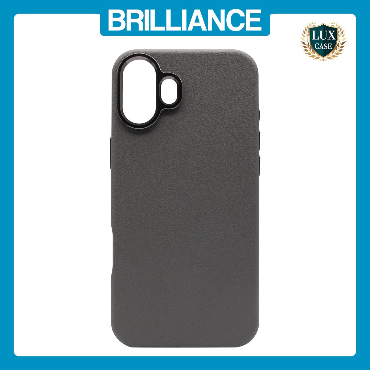 Brilliance LUX iPhone 16 Luxury Vegan Soft Premium PU Leather with Metal Camera Case Grey