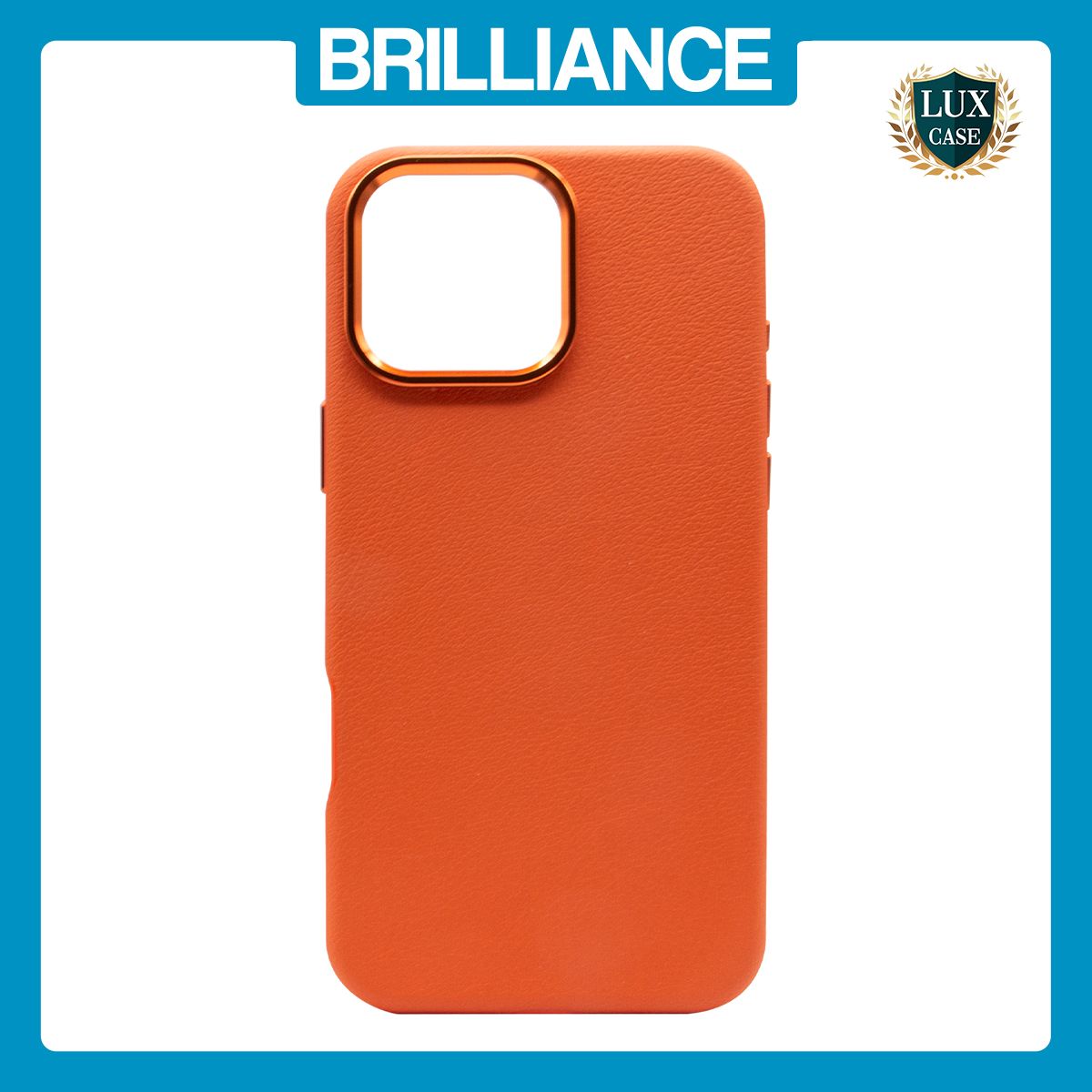 Brilliance LUX iPhone 16 Pro Max Luxury Vegan Soft Premium PU Leather with Metal Camera Case Orange