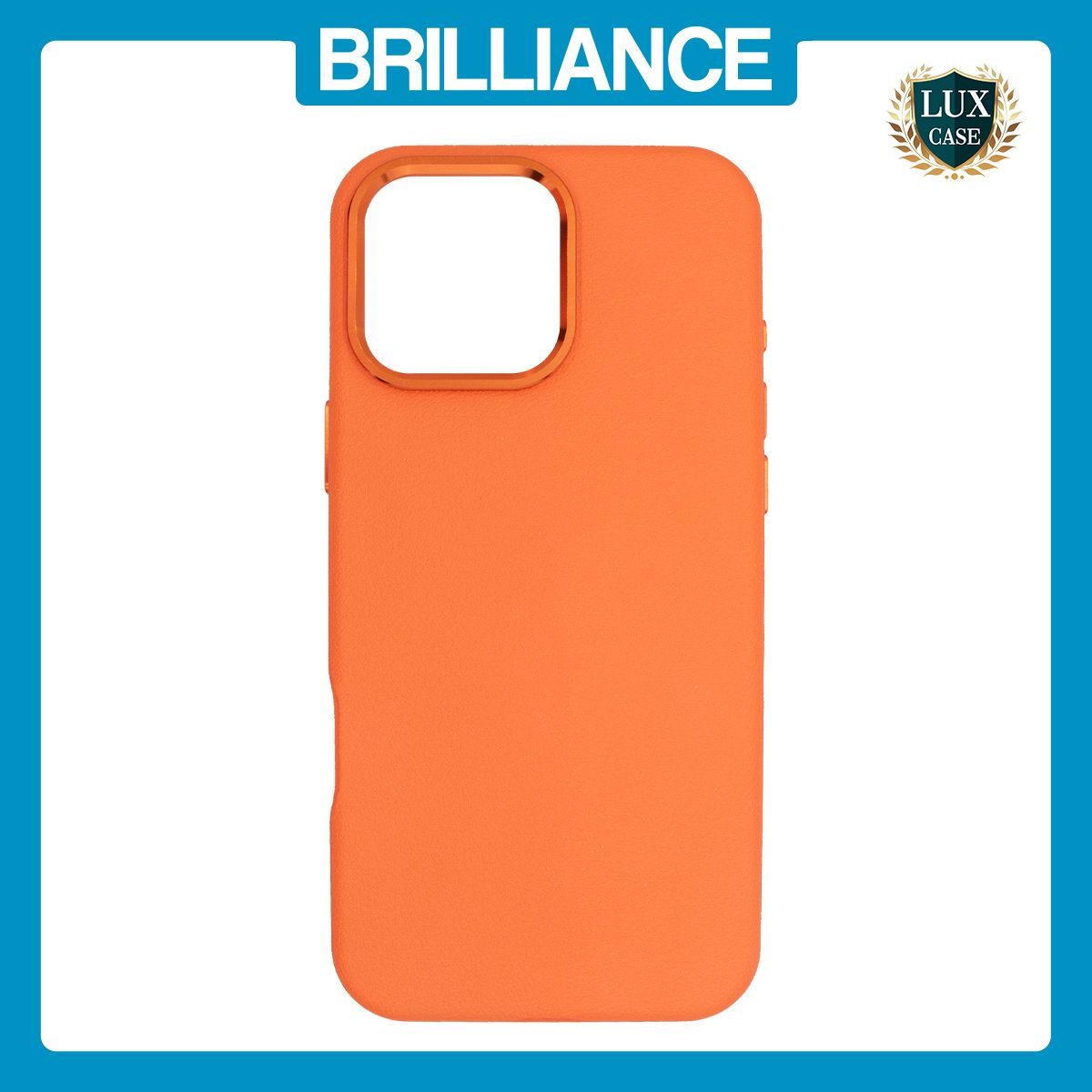 Brilliance LUX iPhone 16 Pro Max Luxury Vegan Soft Premium PU Leather Magnetic Cover with Metal Camera Case Orange