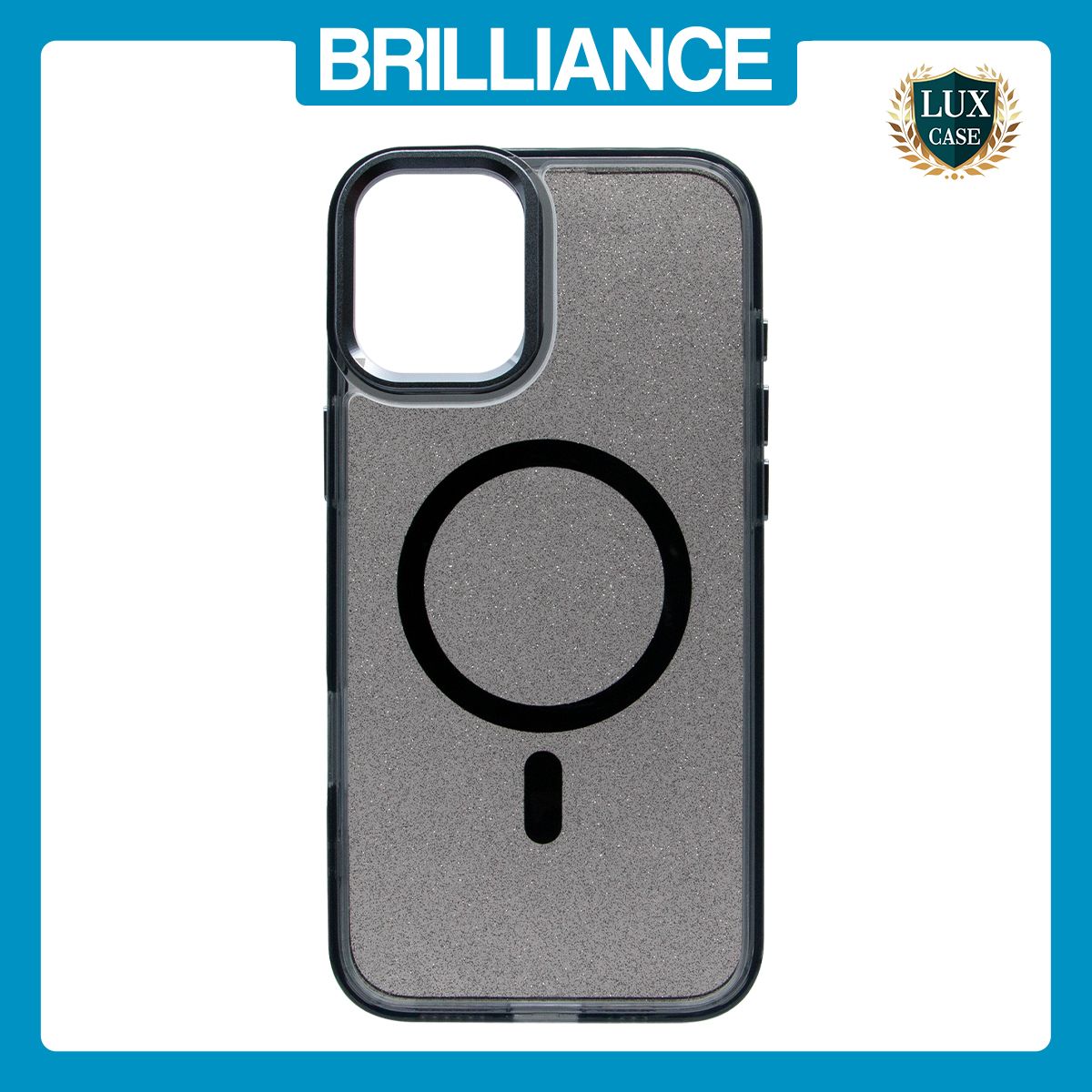 Brilliance LUX iPhone 16 Pro Max Bling Shiny Magnetic TPU+PC Clear Case With Lens Bracket Camera Stand Glitter Black
