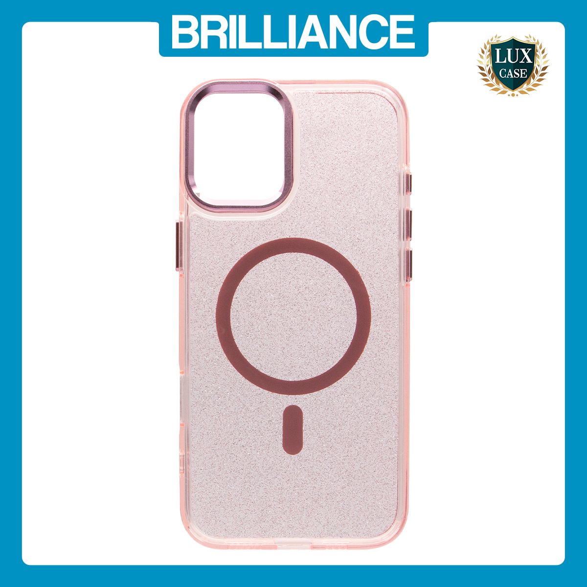Brilliance LUX iPhone 16 Plus Bling Shiny Magnetic TPU+PC Clear Case With Lens Bracket Camera Stand Glitter Pink
