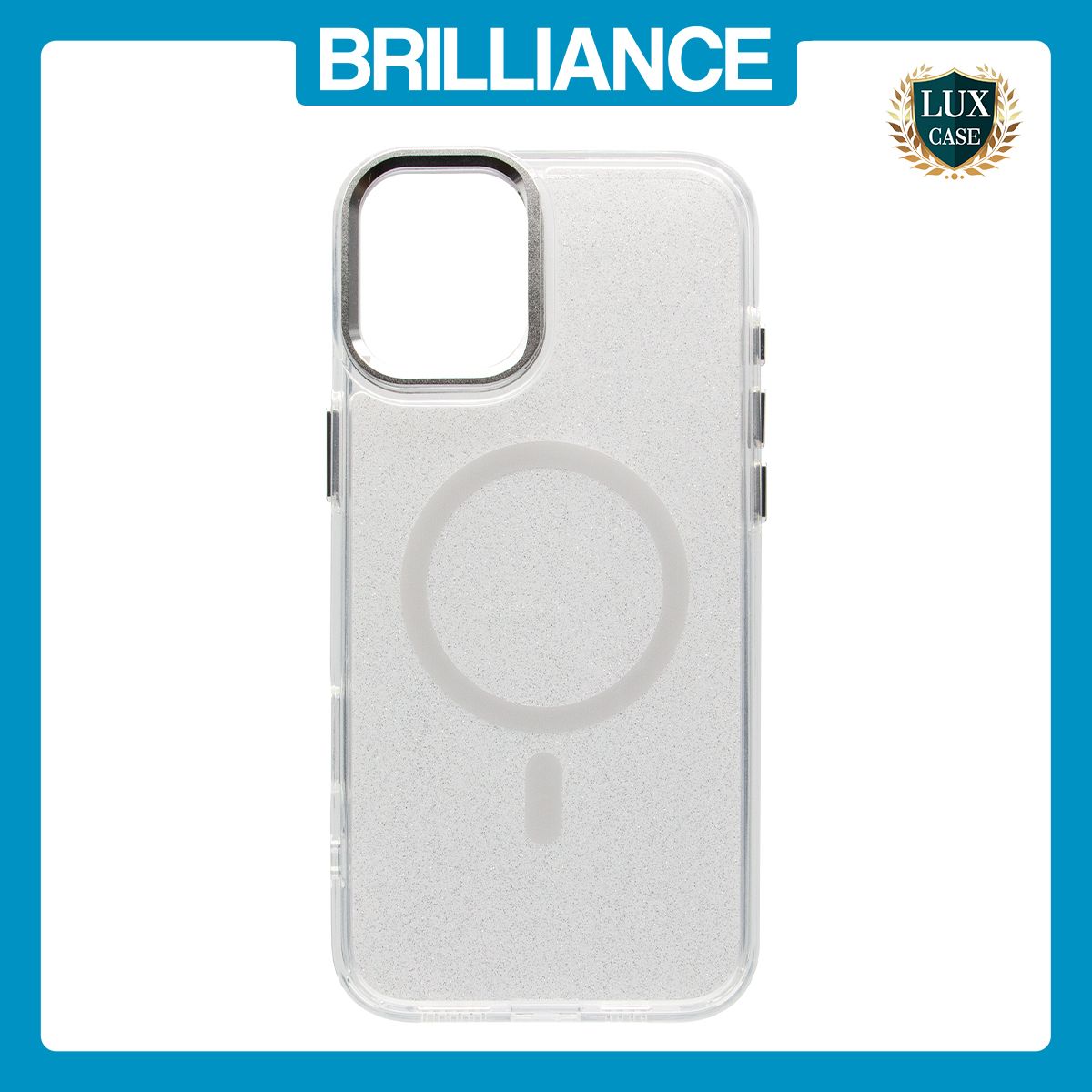 Brilliance LUX iPhone 16 Plus Bling Shiny Magnetic TPU+PC Clear Case With Lens Bracket Camera Stand Glitter White