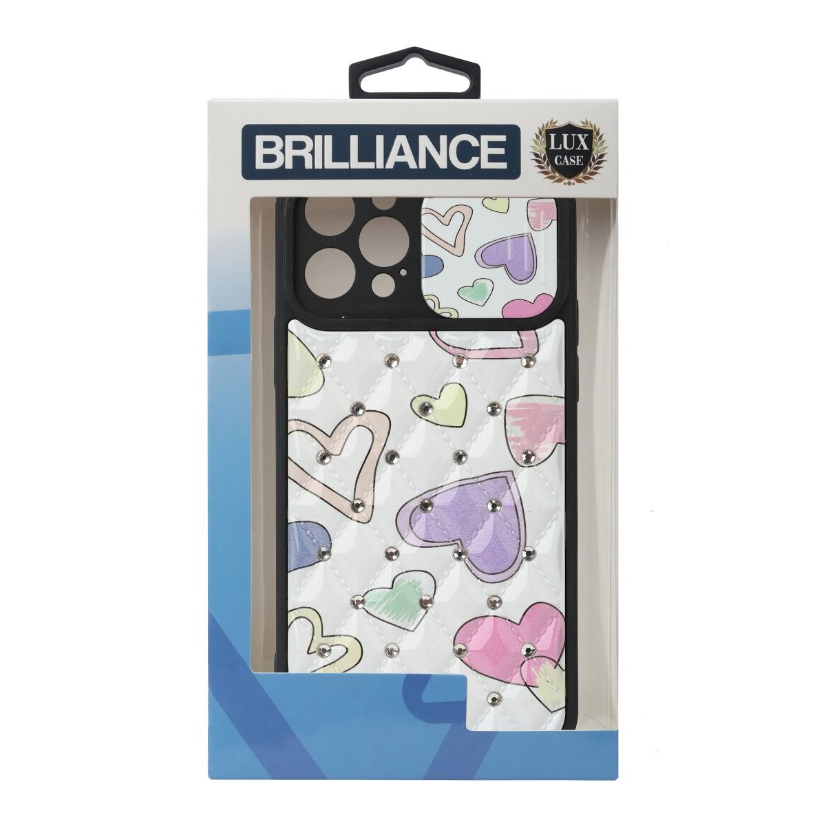 Brilliance LUX For iPhone 13 Pro Lambskin Sliding Window Case Hearts
