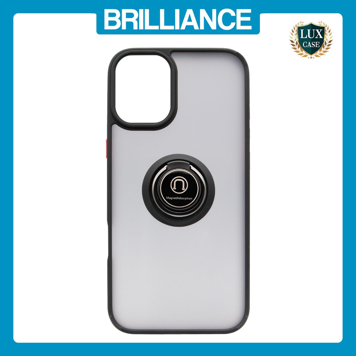 Brilliance LUX iPhone 16 Hybrid Shell Anti-shock Ring Kickstand TPU Matte Case Black+Red