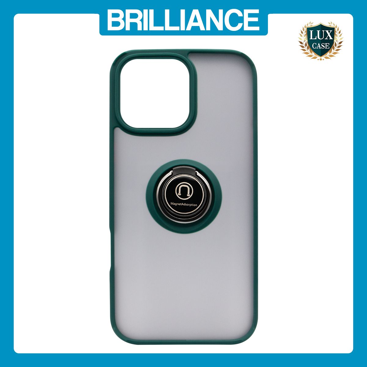 Brilliance LUX iPhone 16 Pro Max Hybrid Shell Anti-shock Ring Kickstand TPU Matte Case Dark Green