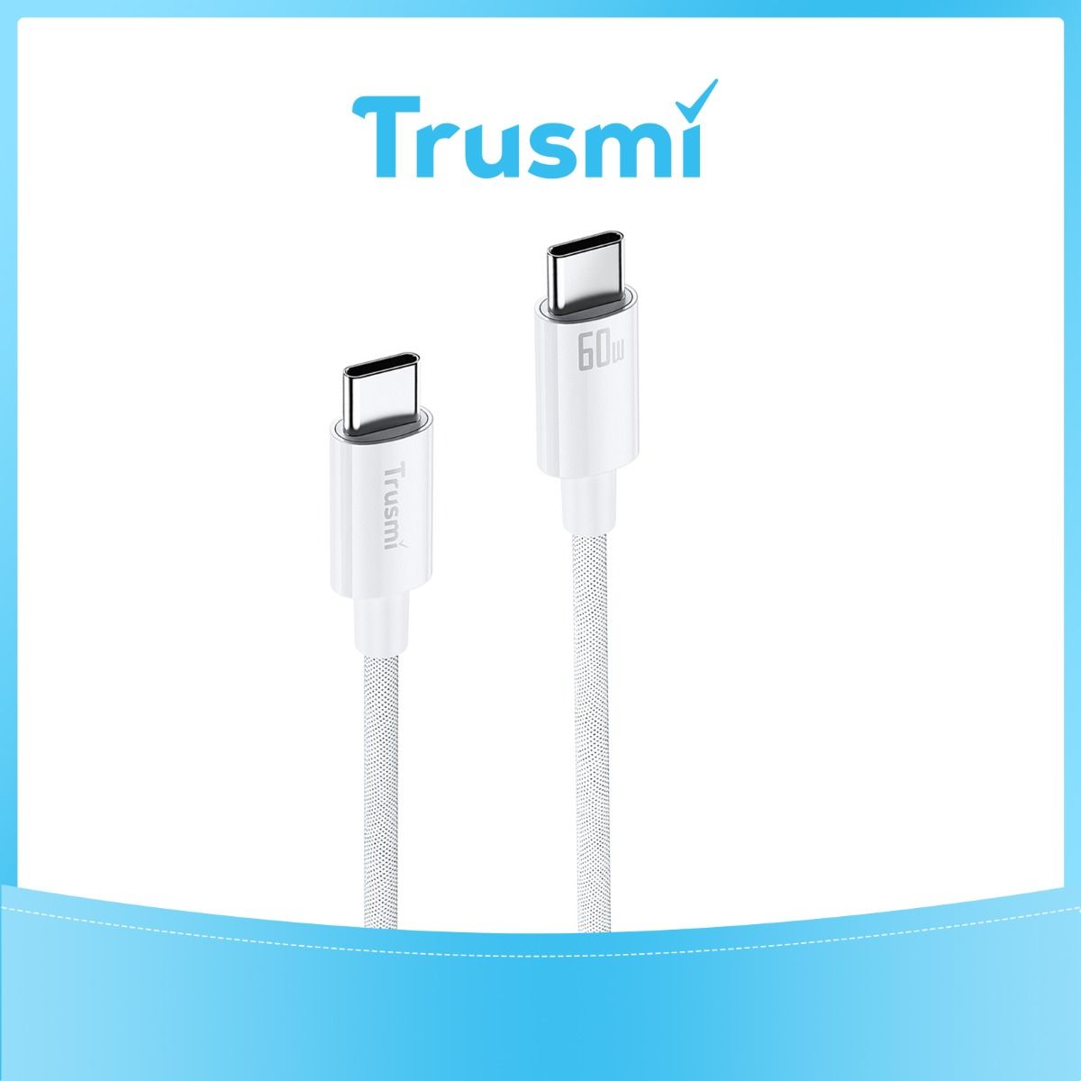 TRUSMI 60W Type C To Type C Braided Charging Cable White 1M