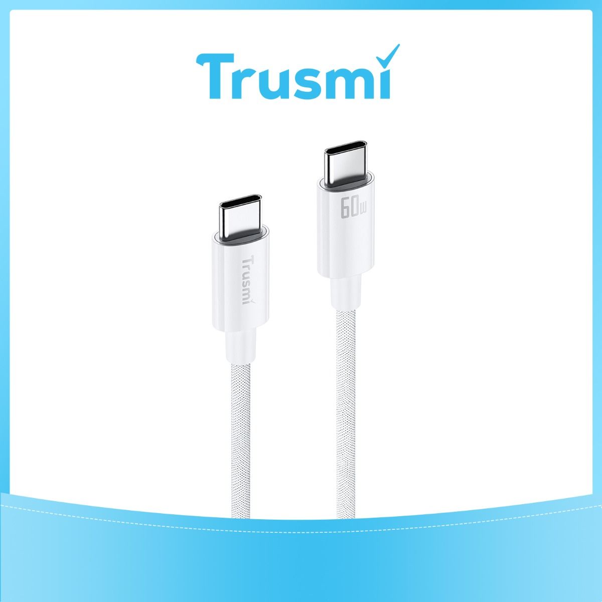 TRUSMI 60W Type C To Type C Braided Charging Cable White 2M