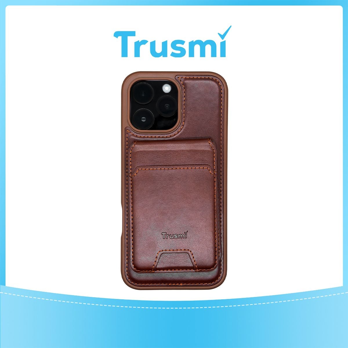 TRUSMI iPhone 15 Magnetic Cowhide Leather Case with Card Slot Wallet Dark Brown