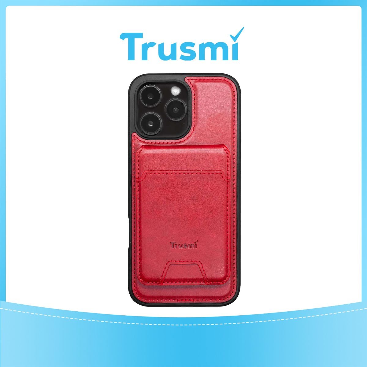TRUSMI iPhone 15 Plus Magnetic Cowhide Leather Case with Card Slot Wallet Red