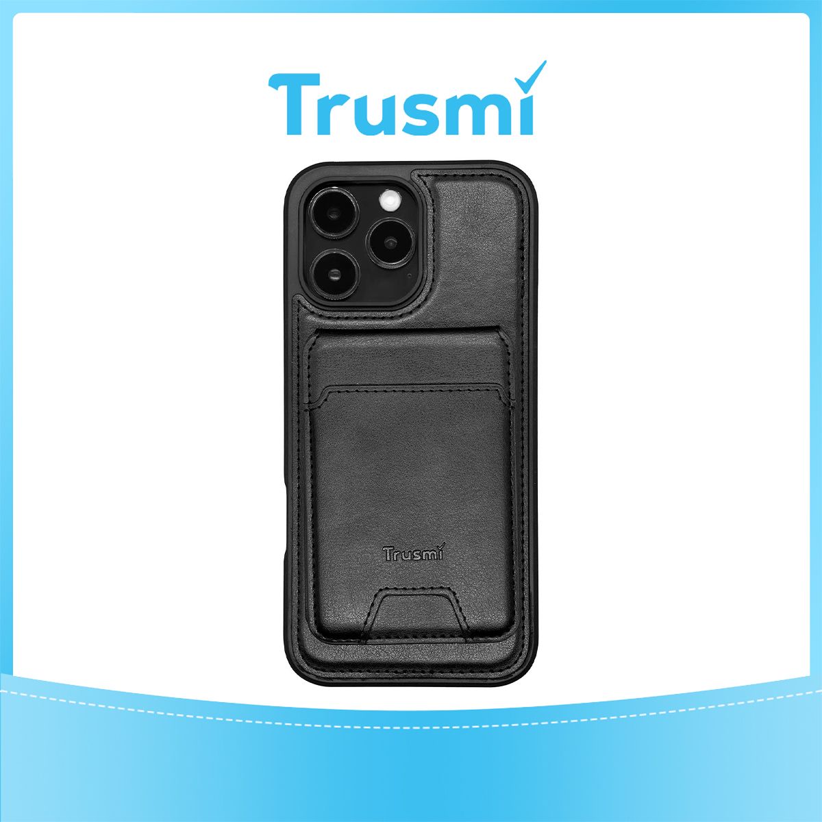 TRUSMI iPhone 14 Pro Magnetic Cowhide Leather Case with Card Slot Wallet Black