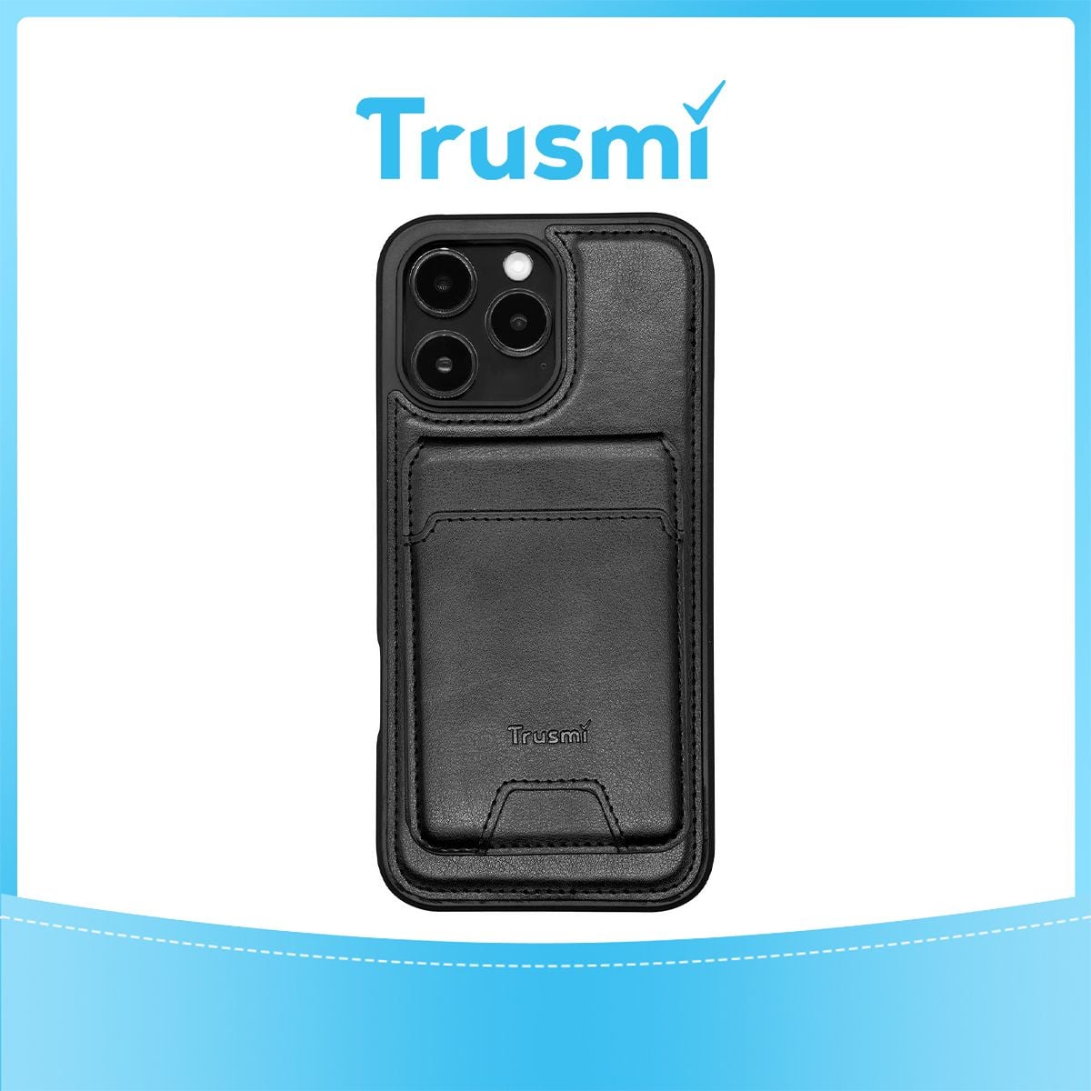 TRUSMI iPhone 16 Pro Max Magnetic Cowhide Leather Case with Card Slot Wallet Black