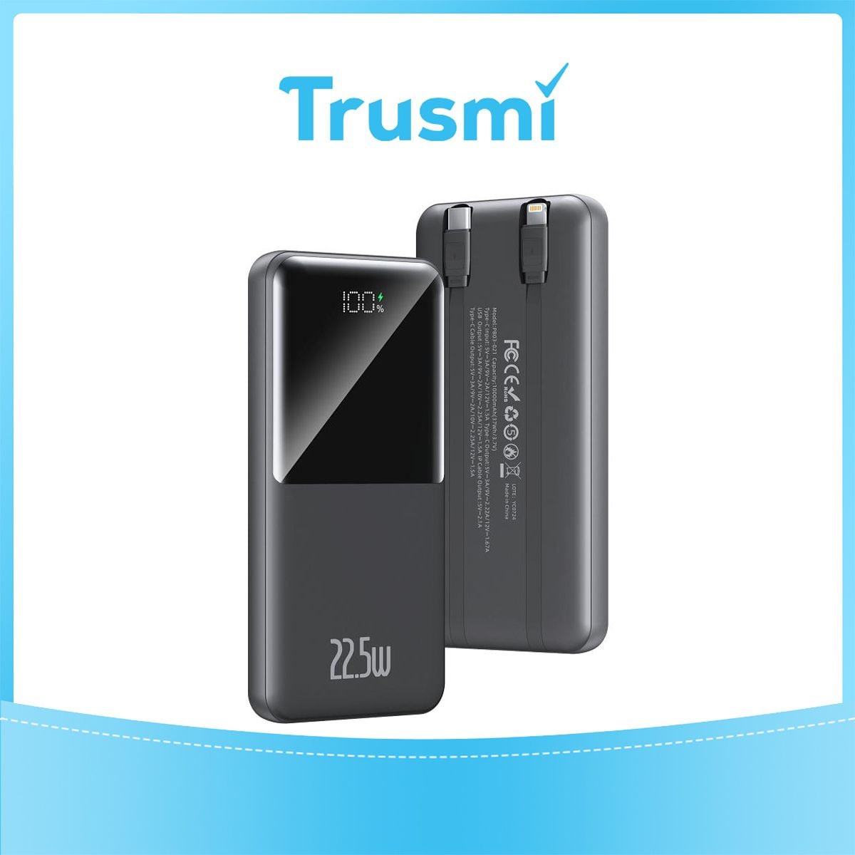 TRUSMI Power Bank Black with Digital Display PB03-021 (22.5W) (10000mAh)