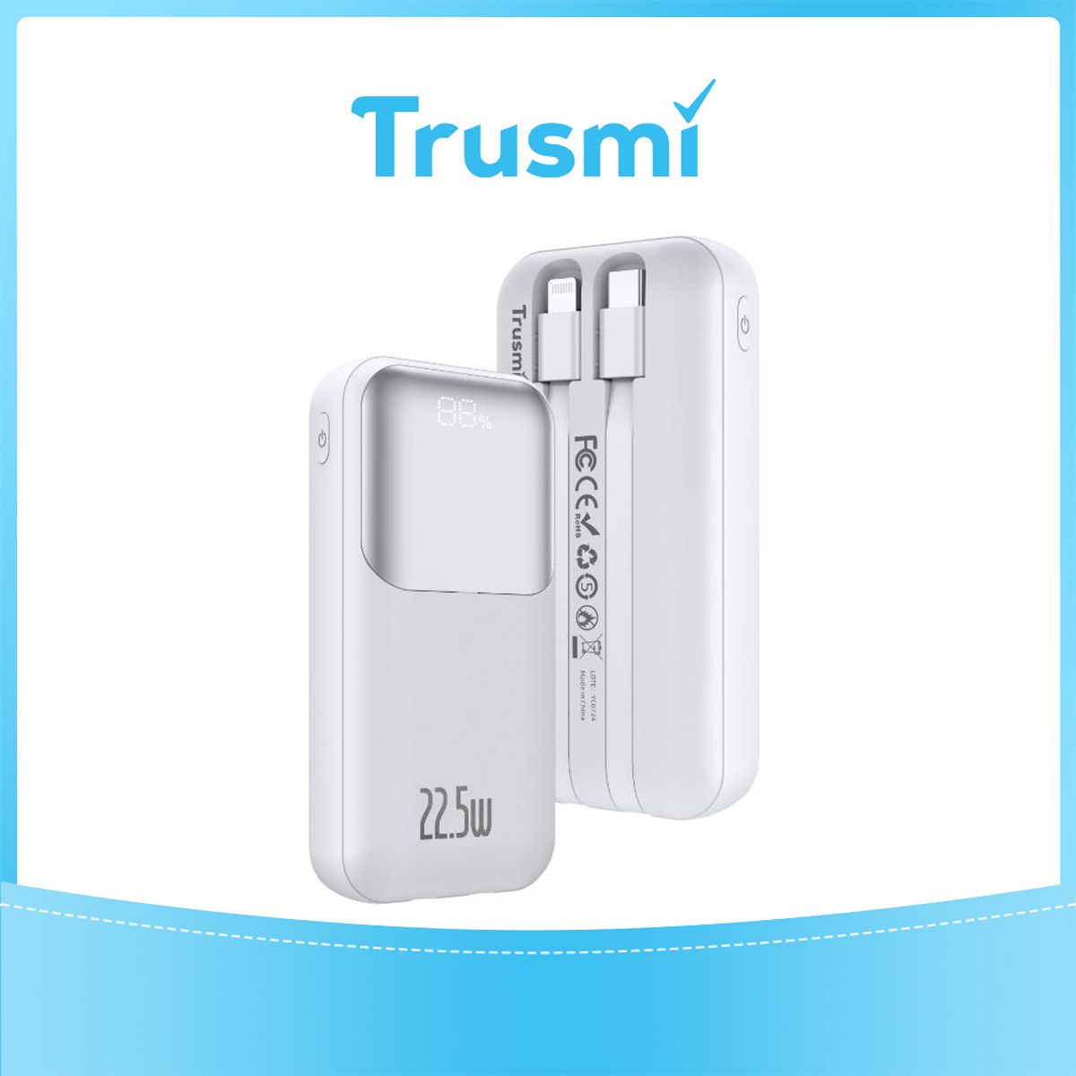 TRUSMI Mini Power Bank White with Digital Display PB06-012 (22.5W) (10000mAh)